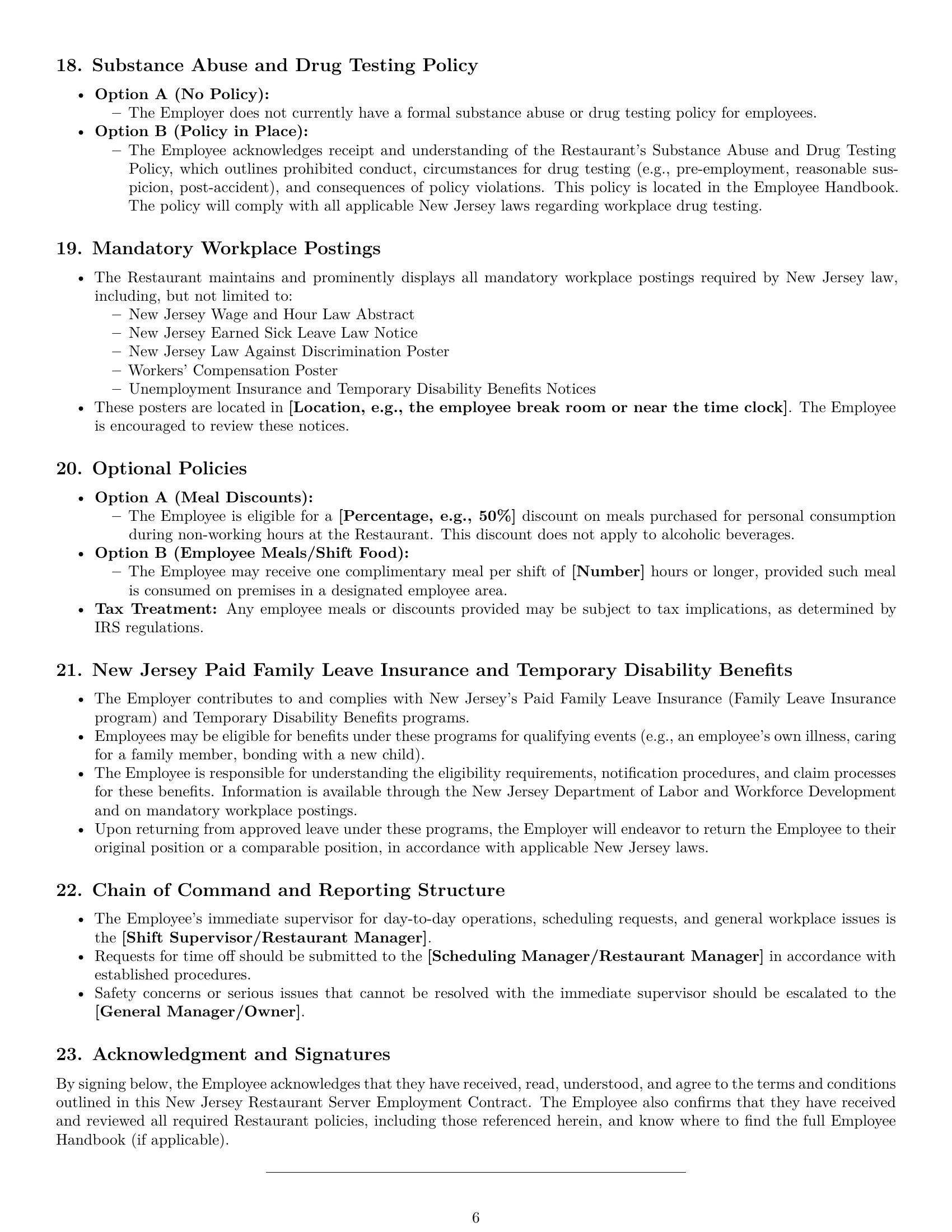 Preview page 6 of Pro New Jersey restaurant server employment contract template