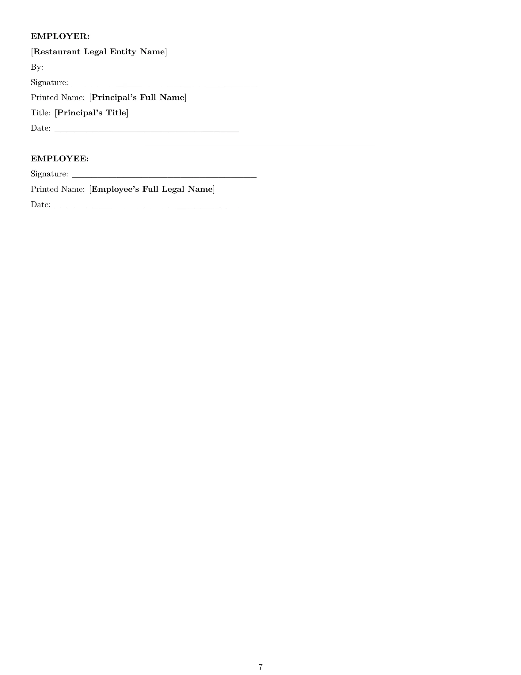 Preview page 7 of Pro New Jersey restaurant server employment contract template