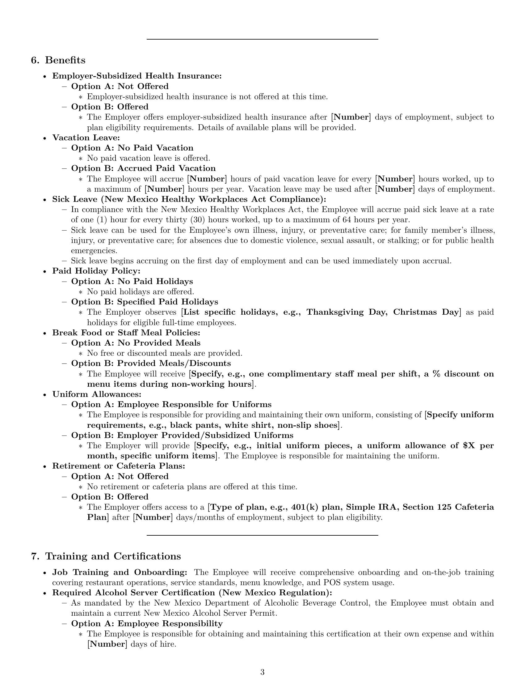 Preview page 3 of Pro New Mexico restaurant server employment contract template