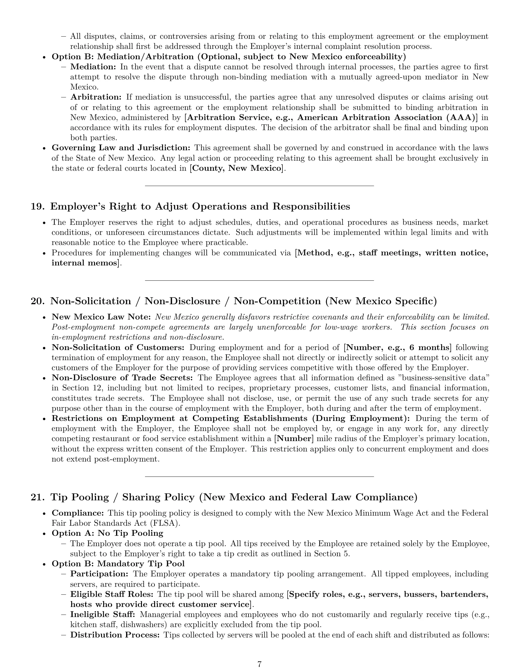 Preview page 7 of Pro New Mexico restaurant server employment contract template