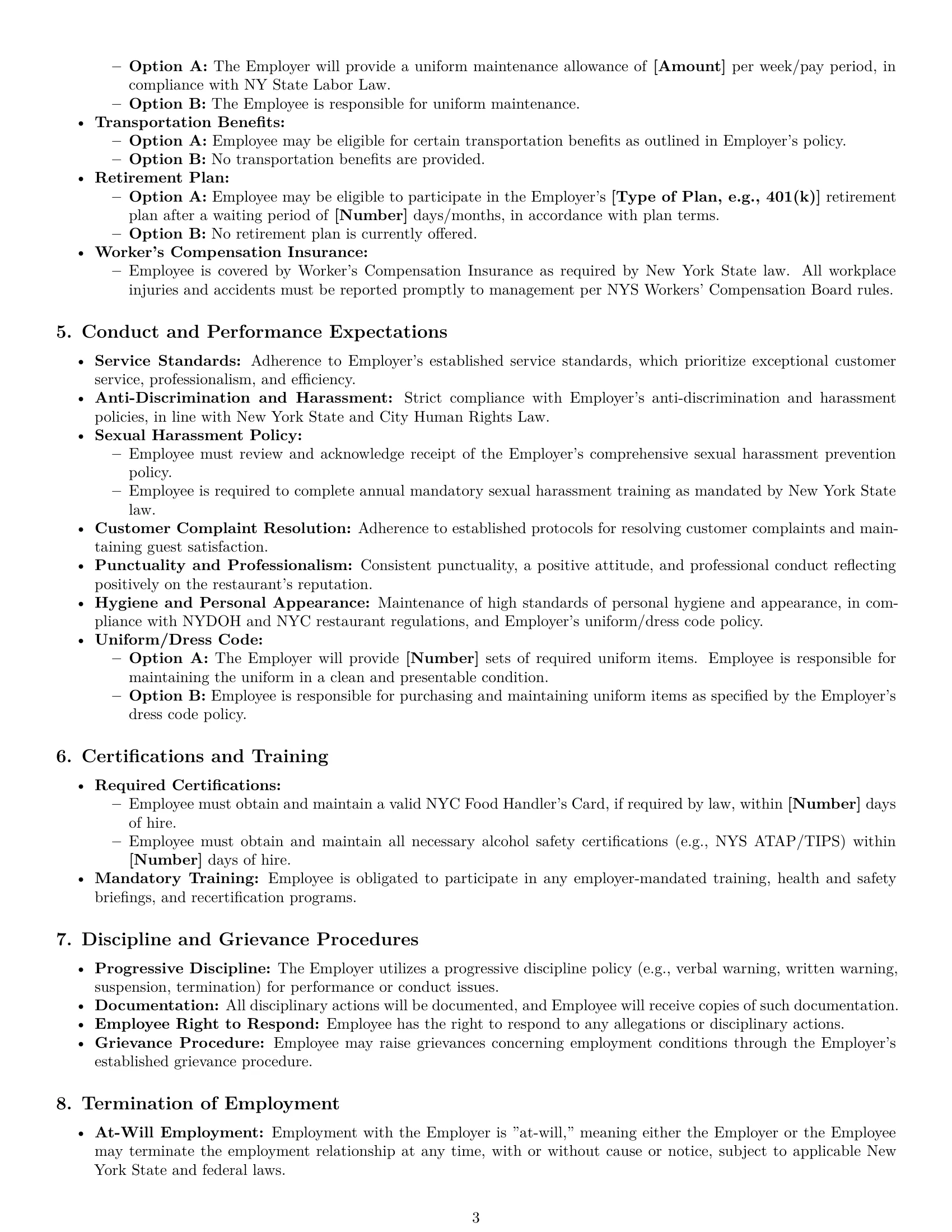 Preview page 3 of Pro New York restaurant server employment contract template