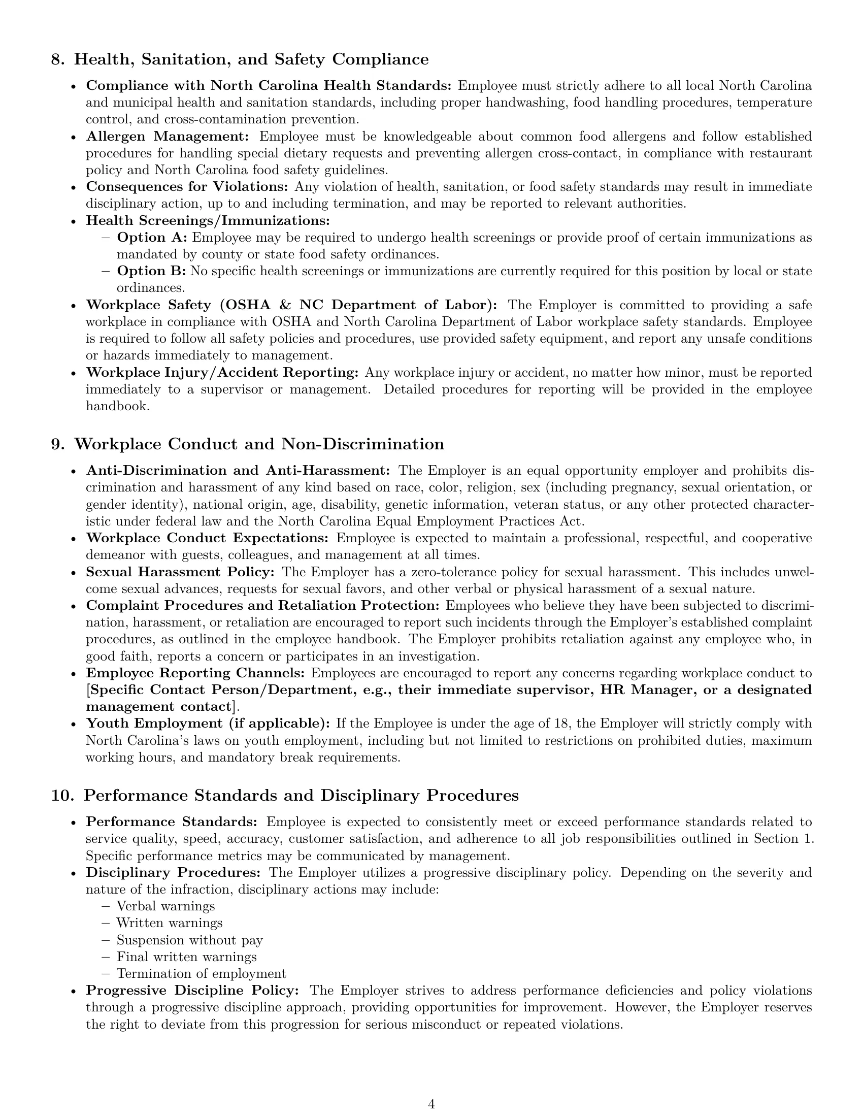 Preview page 4 of Pro North Carolina restaurant server employment contract template