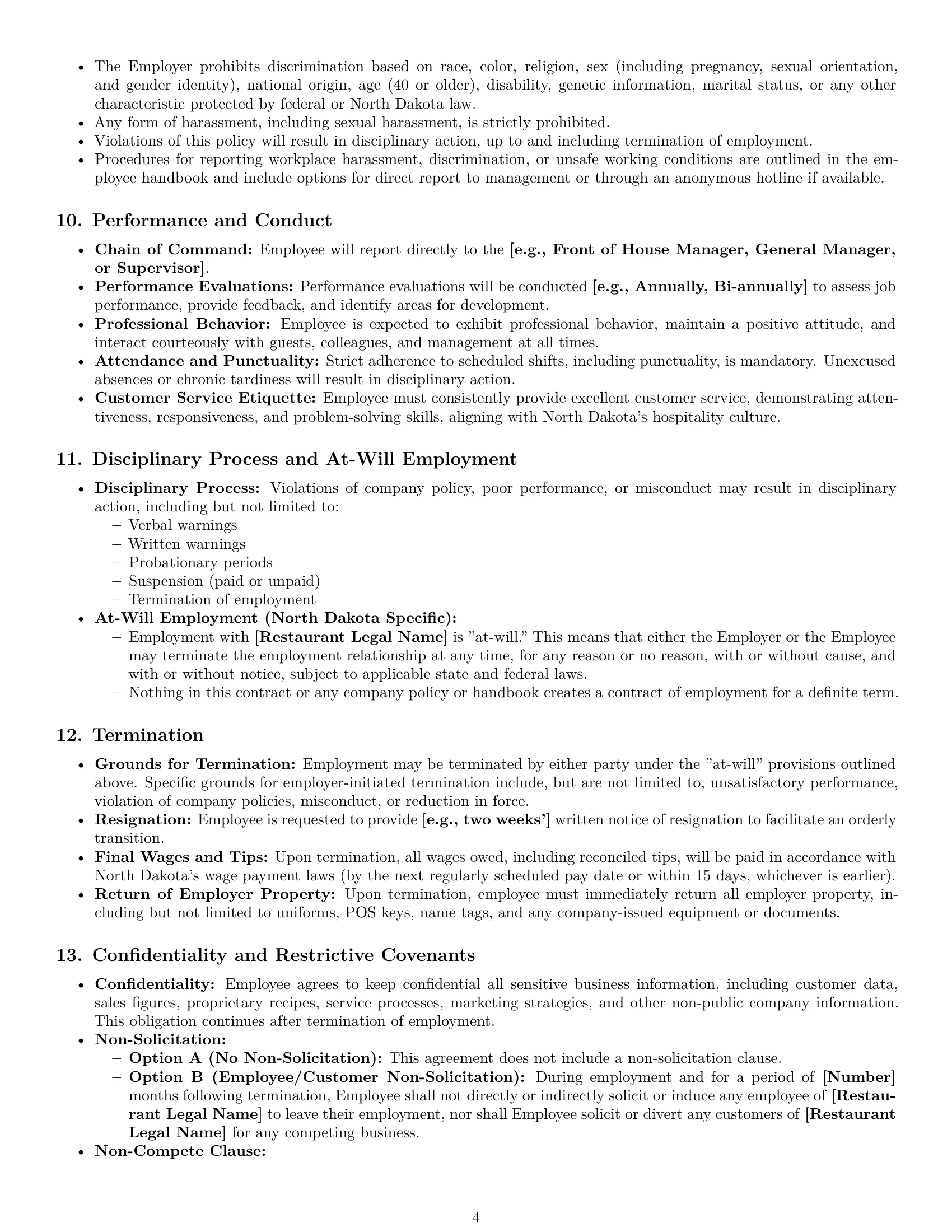 Preview page 4 of Pro North Dakota restaurant server employment contract template