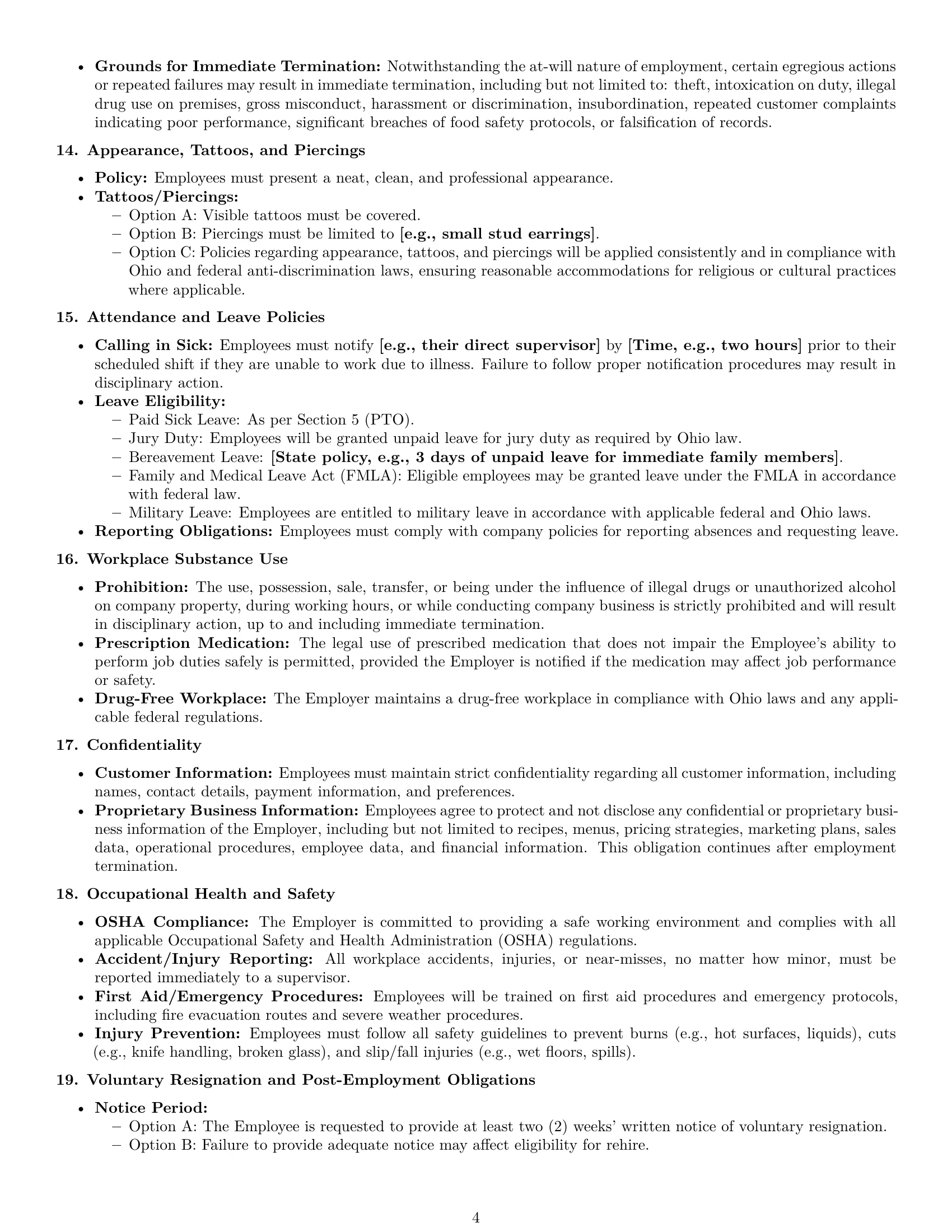 Preview page 4 of Pro Ohio restaurant server employment contract template