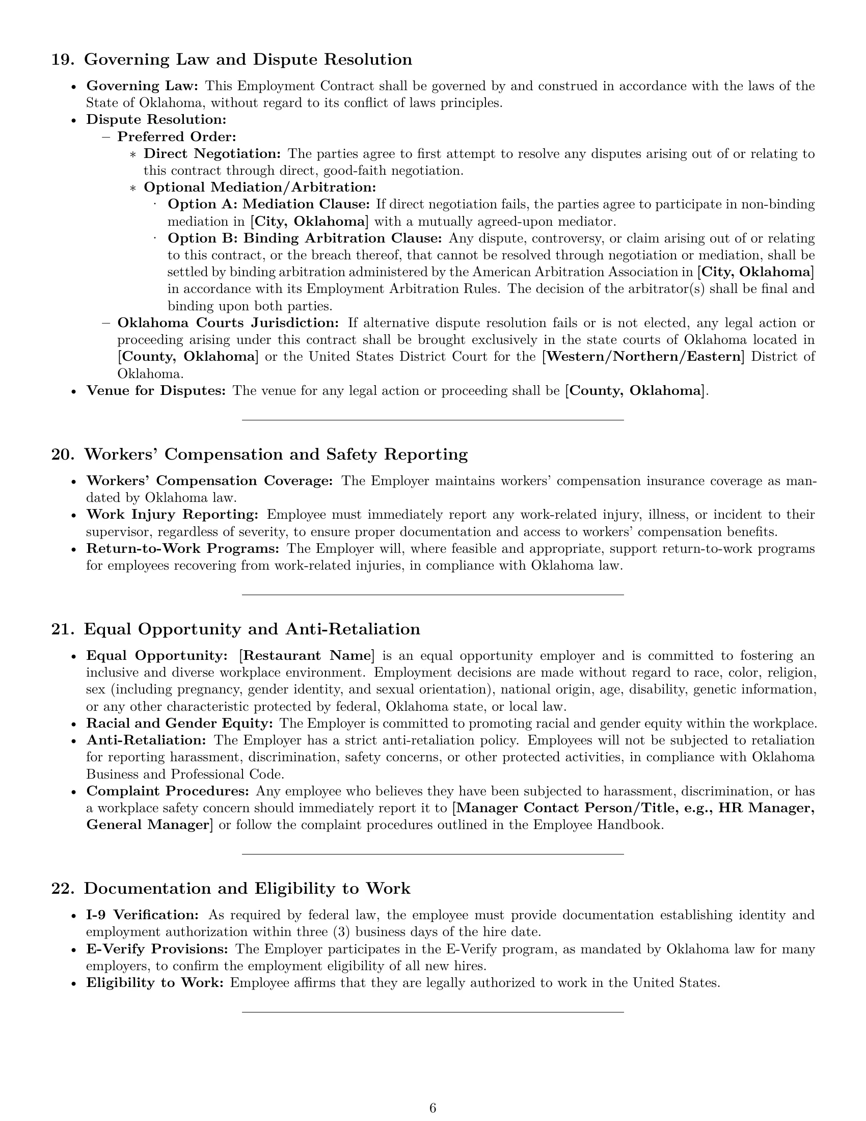 Preview page 6 of Pro Oklahoma restaurant server employment contract template