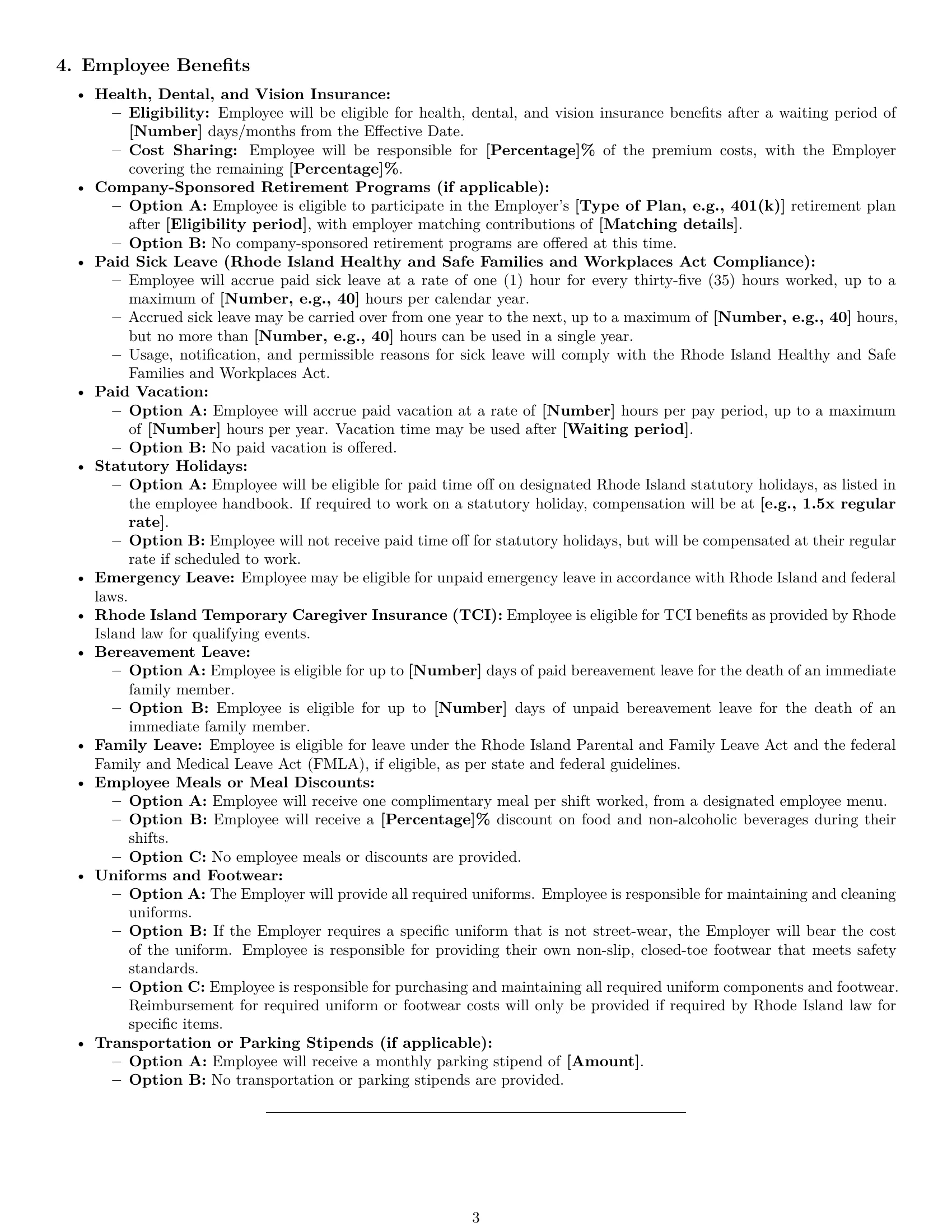 Preview page 3 of Pro Rhode Island restaurant server employment contract template