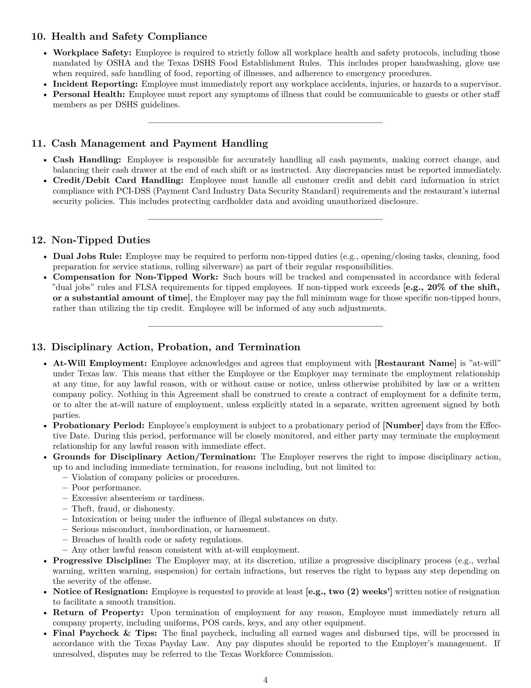 Preview page 4 of Pro Texas restaurant server employment contract template
