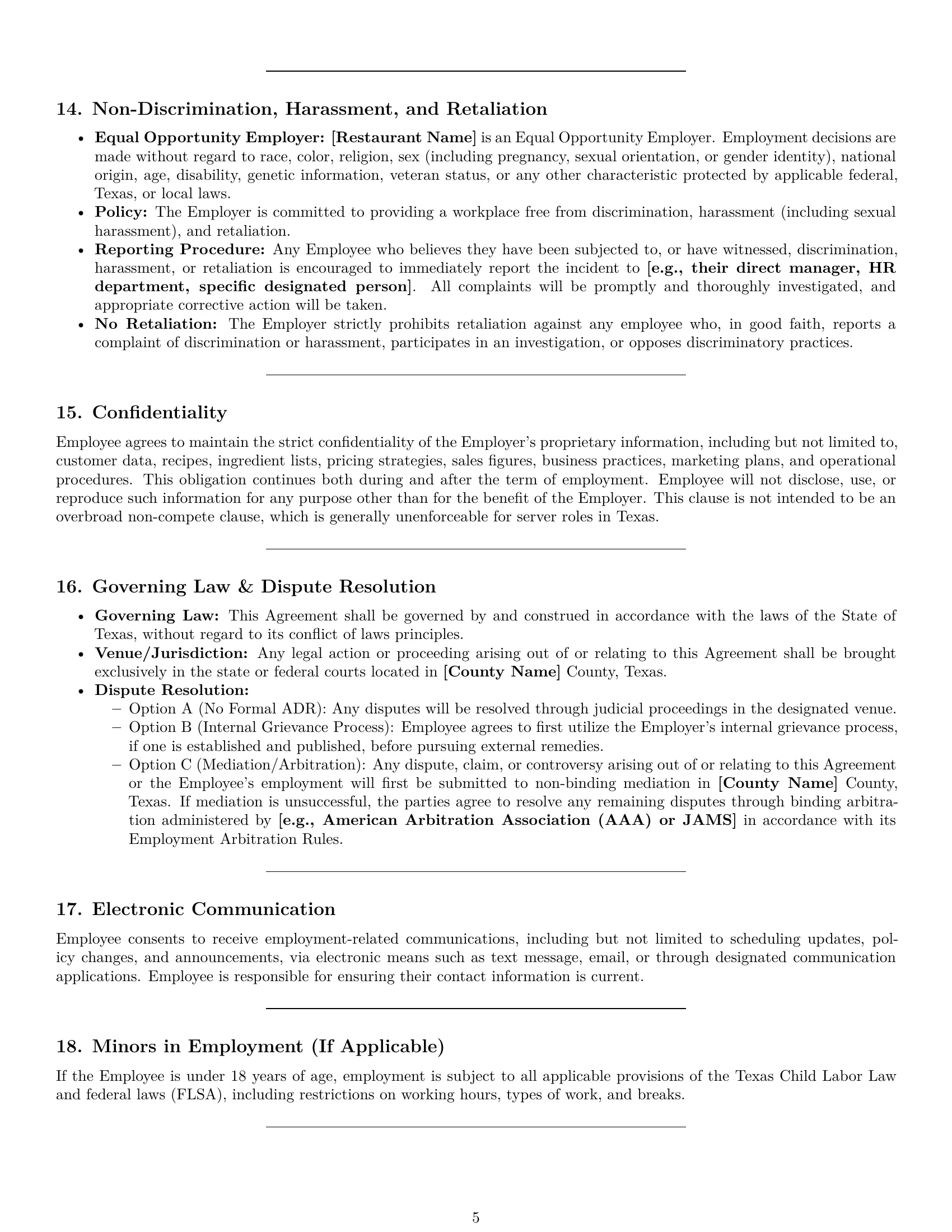 Preview page 5 of Pro Texas restaurant server employment contract template