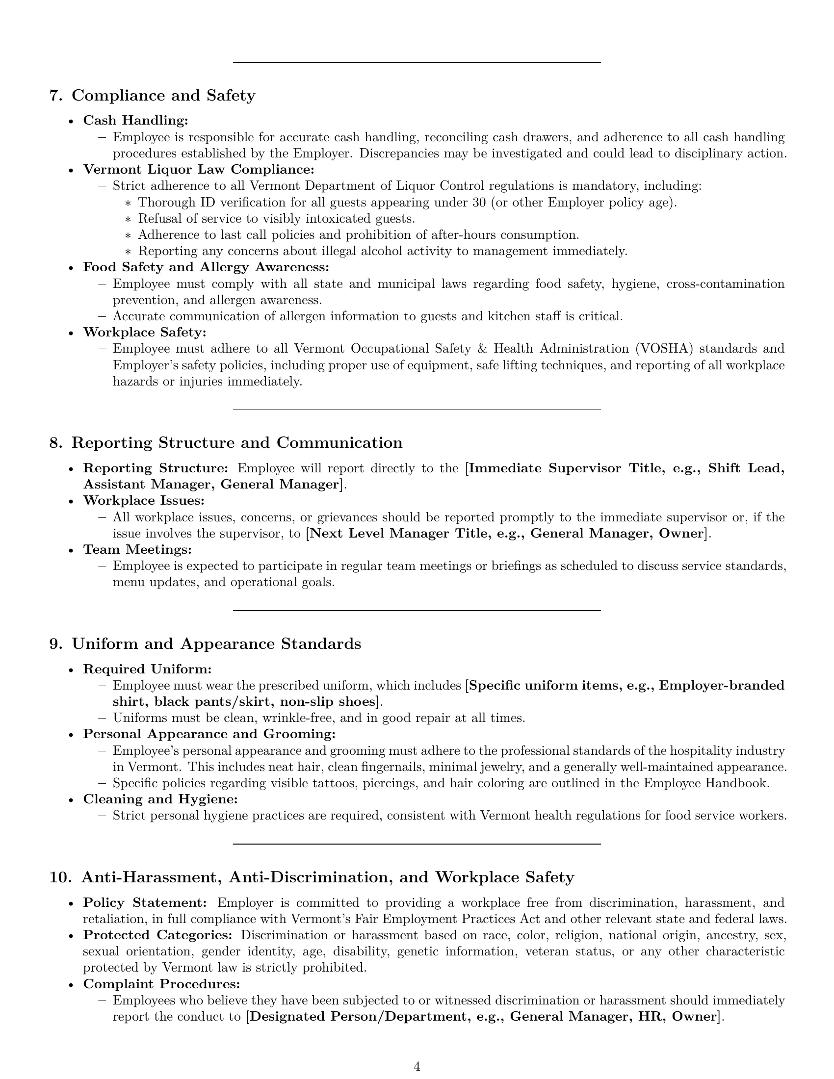 Preview page 4 of Pro Vermont restaurant server employment contract template