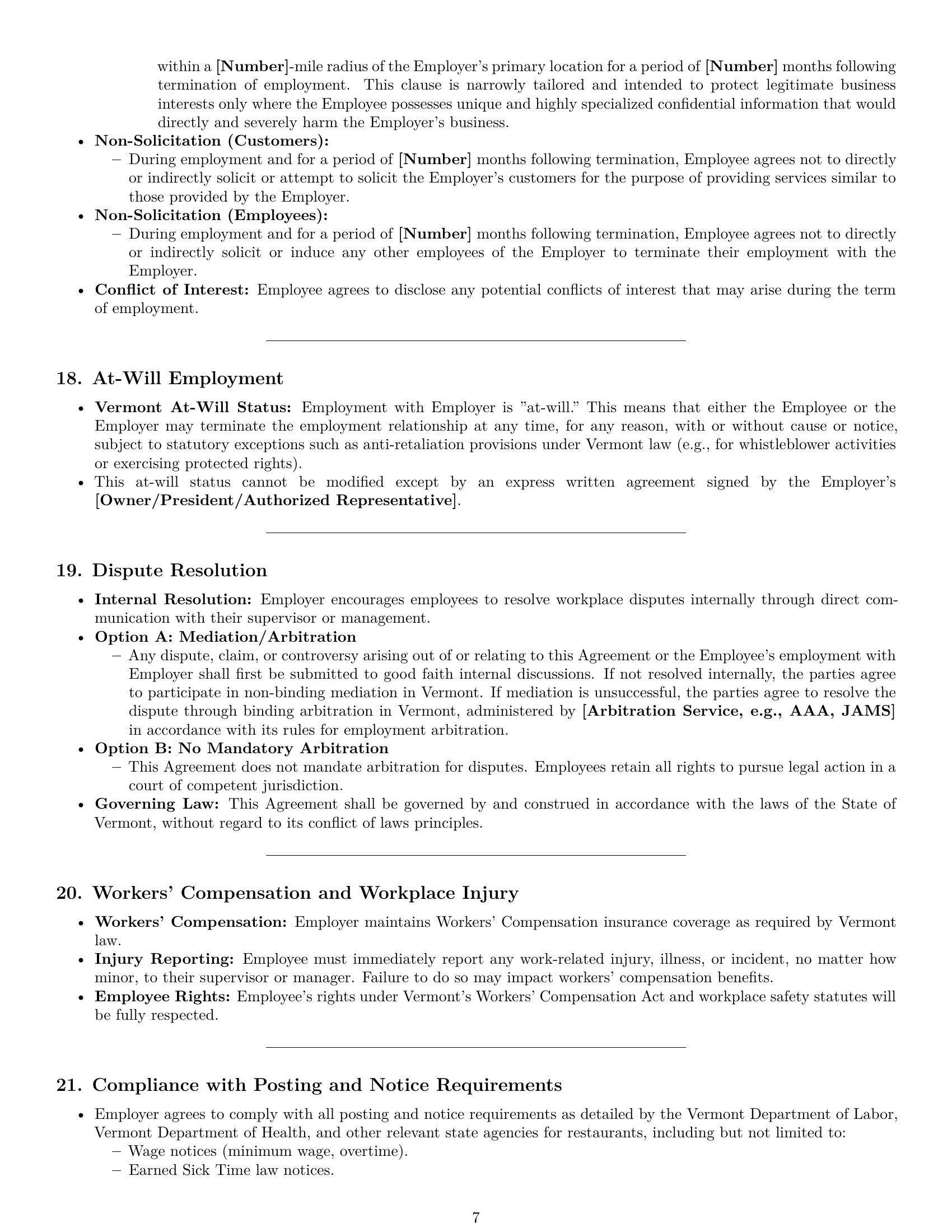 Preview page 7 of Pro Vermont restaurant server employment contract template