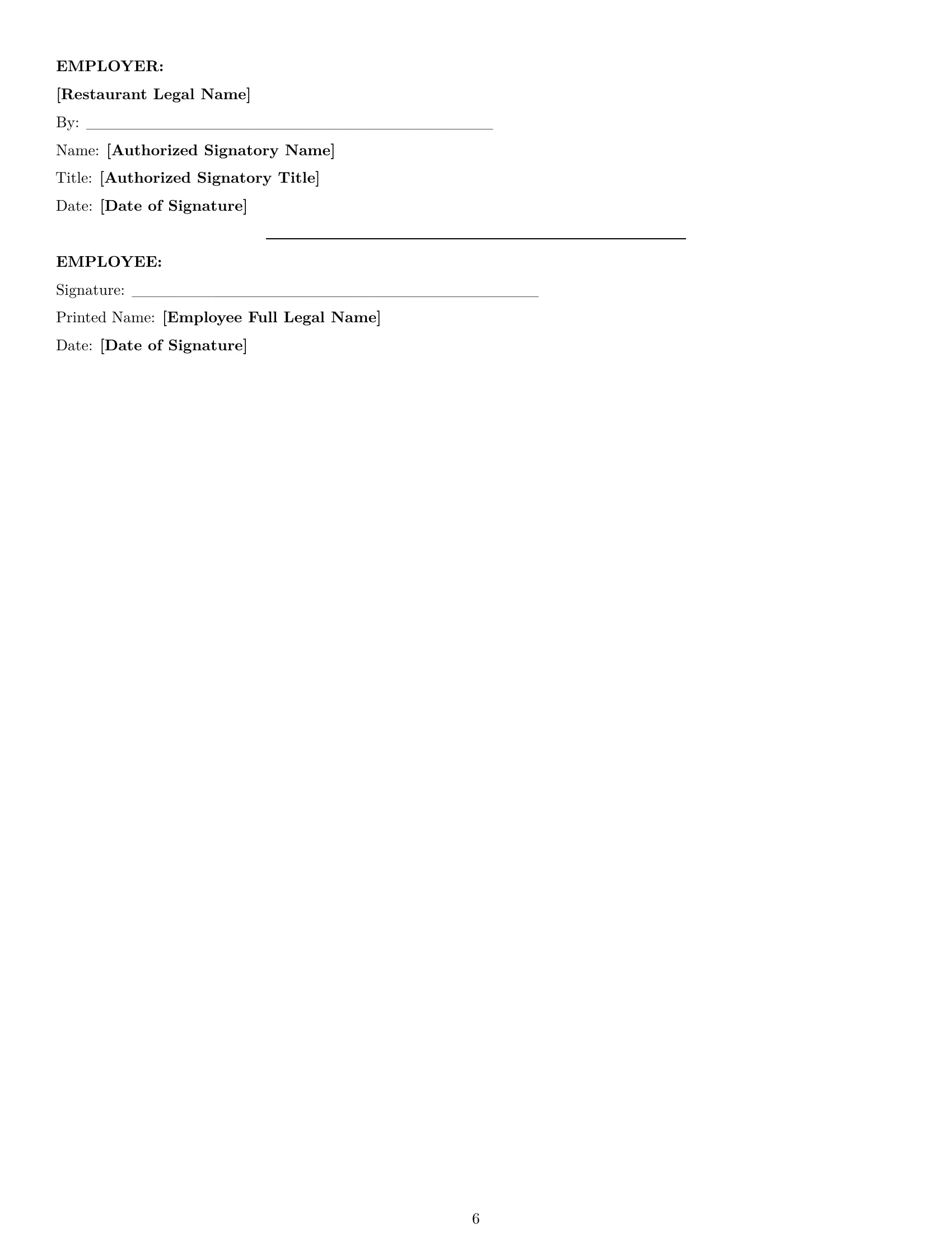 Preview page 6 of Pro Virginia restaurant server employment contract template