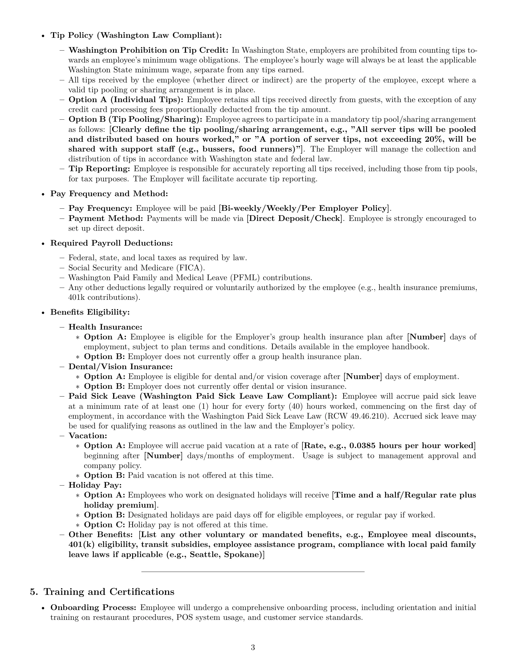 Preview page 3 of Pro Washington restaurant server employment contract template