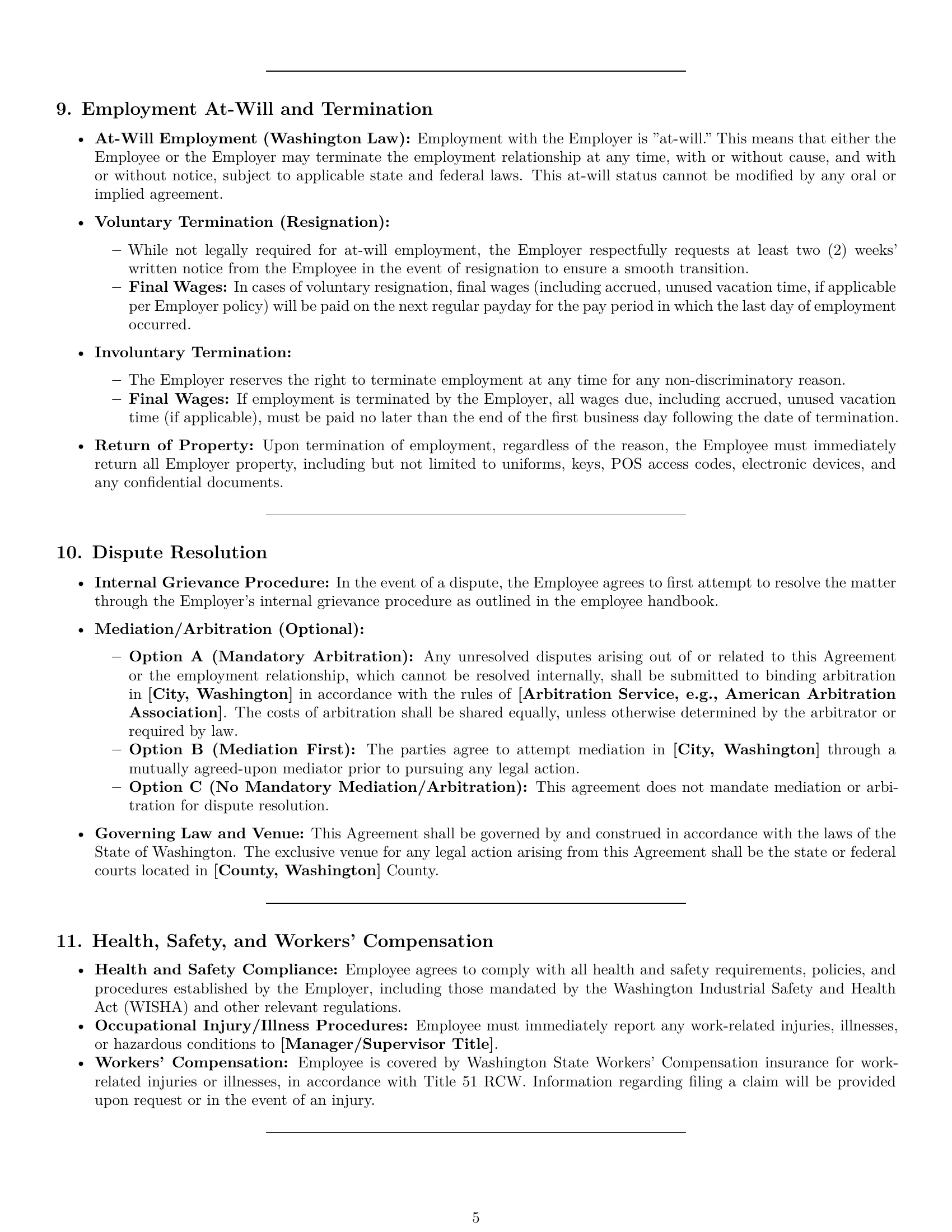 Preview page 5 of Pro Washington restaurant server employment contract template