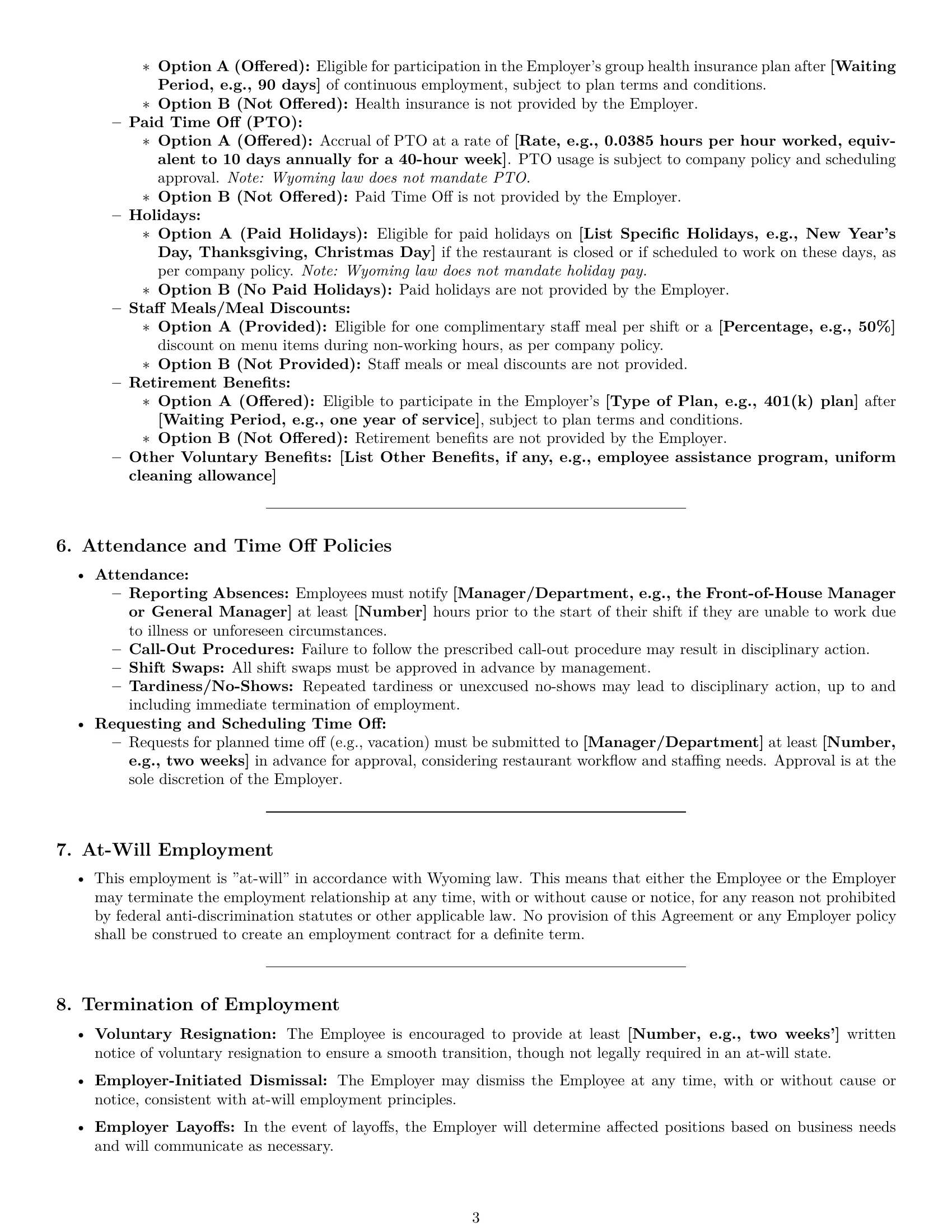 Preview page 3 of Pro Wyoming restaurant server employment contract template