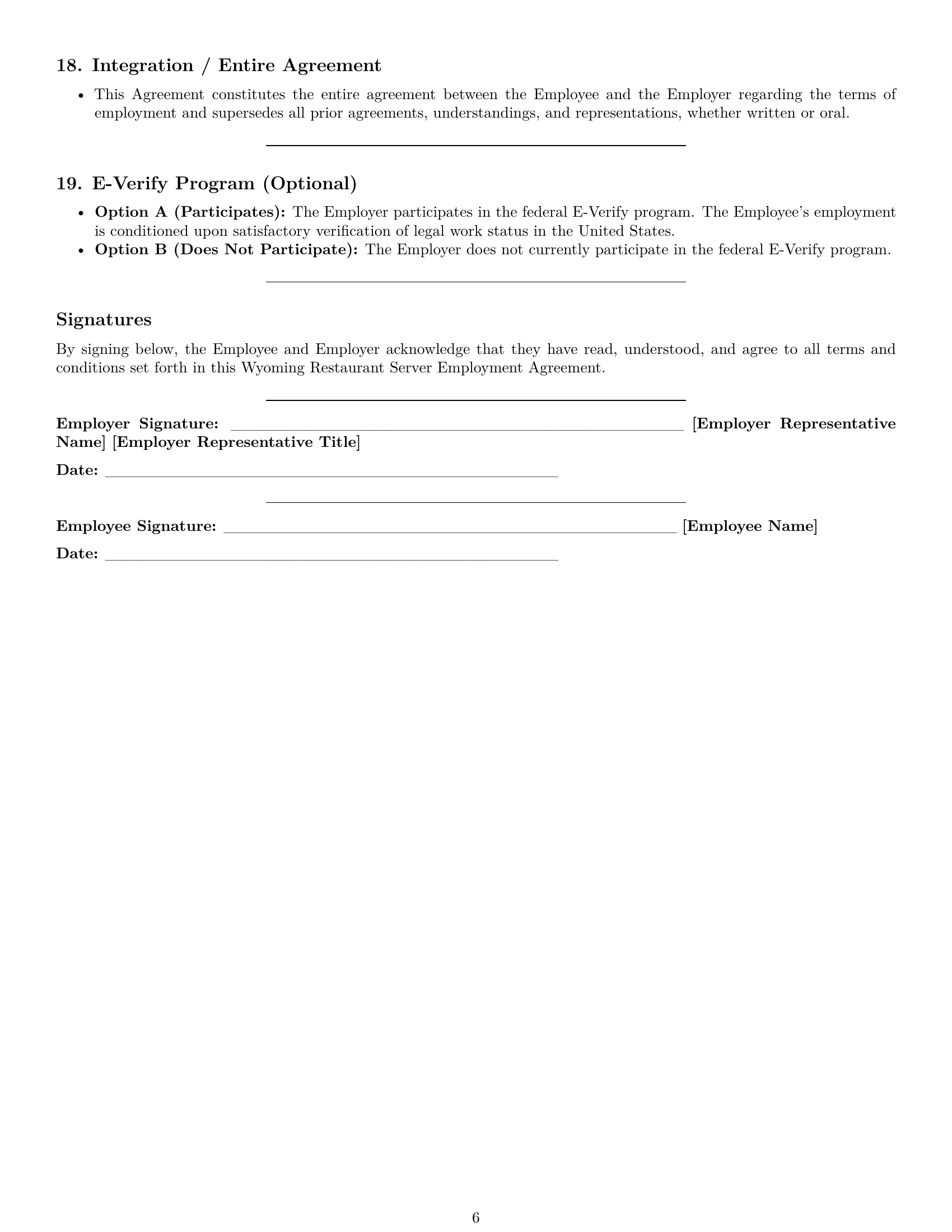 Preview page 6 of Pro Wyoming restaurant server employment contract template
