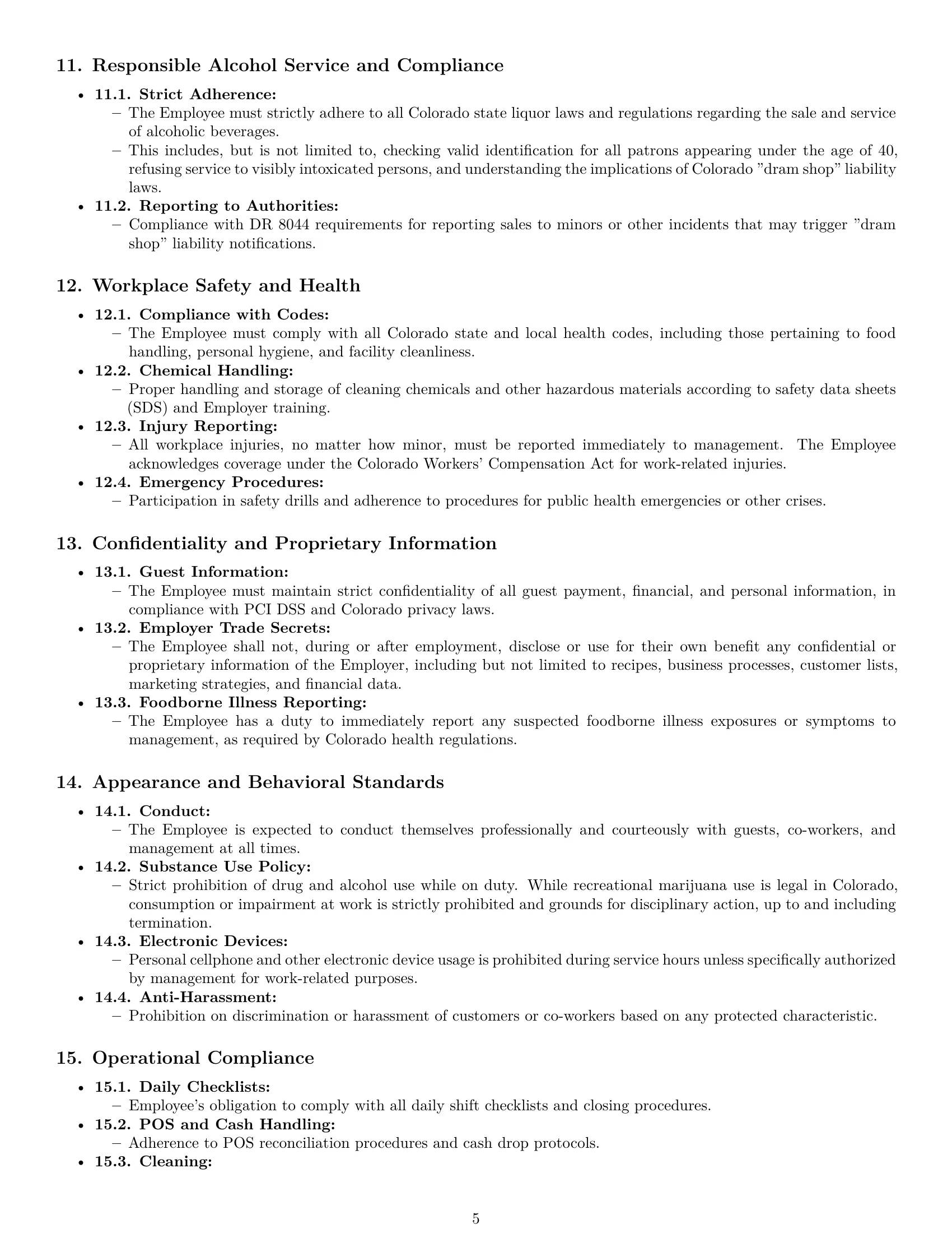 Preview page 5 of Pro Colorado restaurant server employment contract template