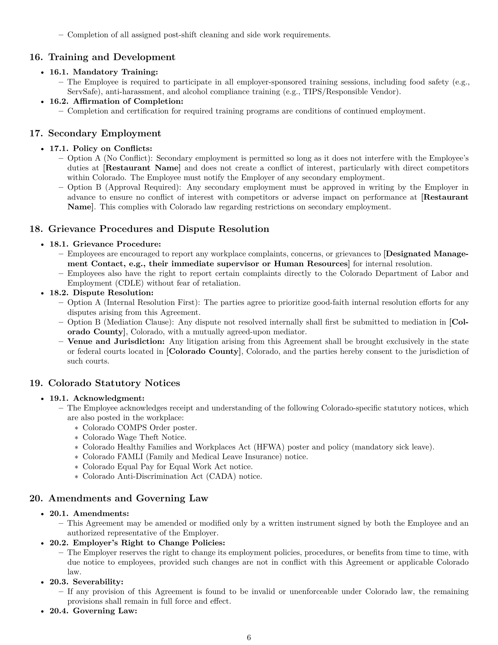 Preview page 6 of Pro Colorado restaurant server employment contract template