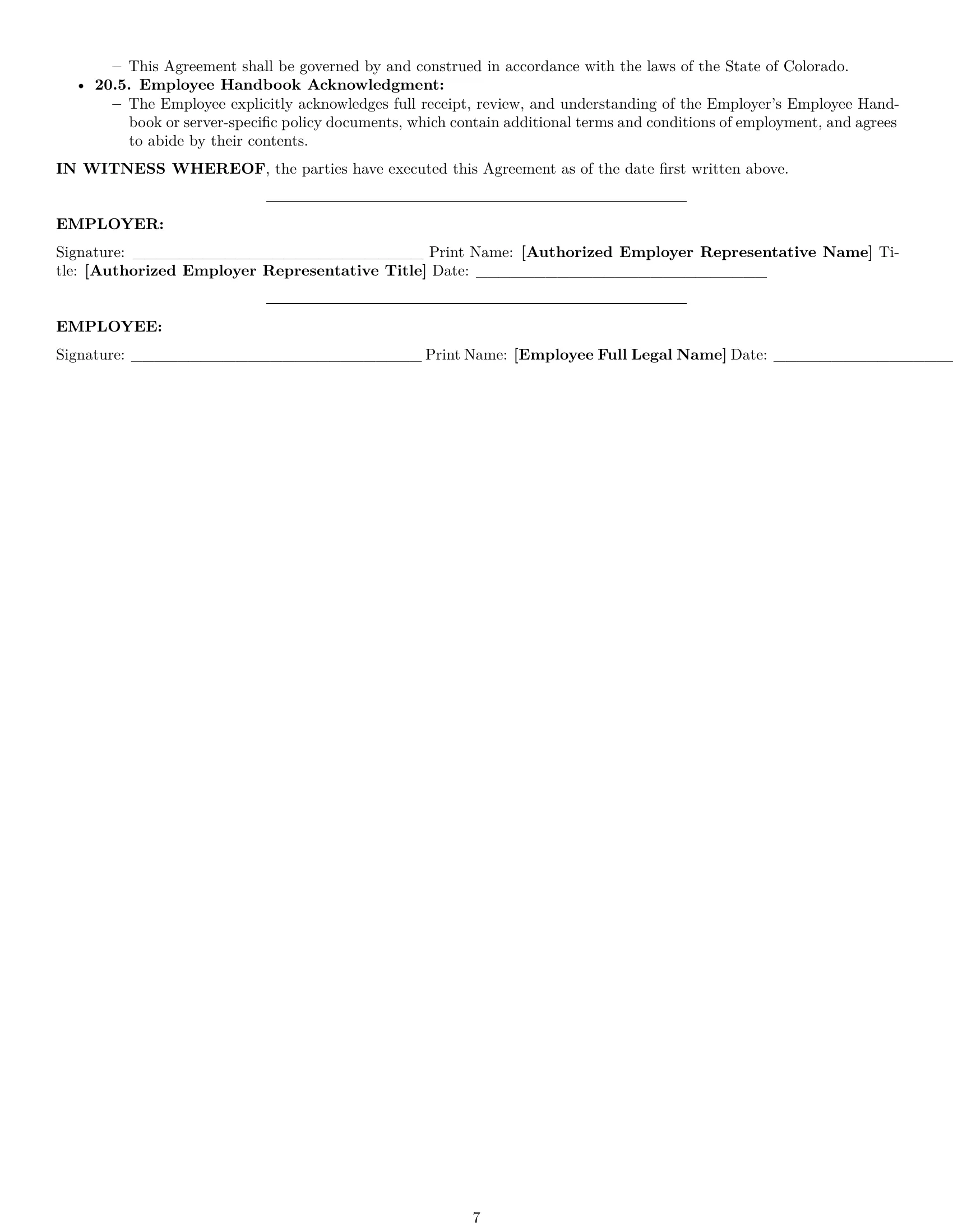 Preview page 7 of Pro Colorado restaurant server employment contract template