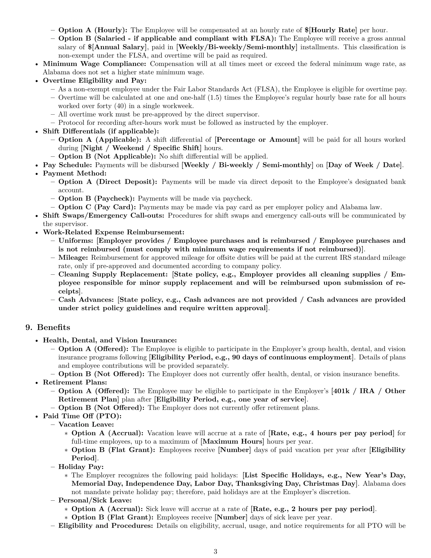 Preview page 3 of Pro Alabama janitor employment contract template