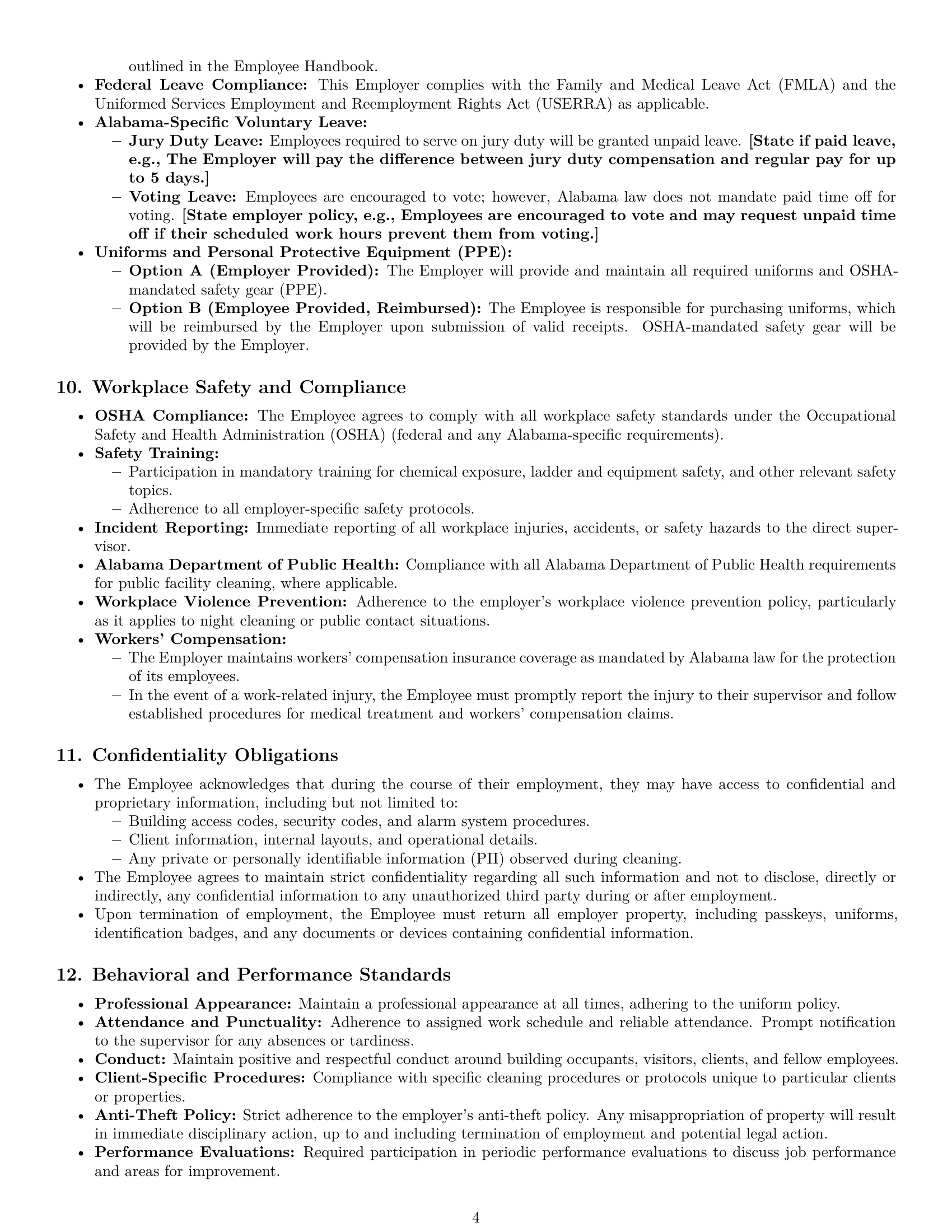 Preview page 4 of Pro Alabama janitor employment contract template
