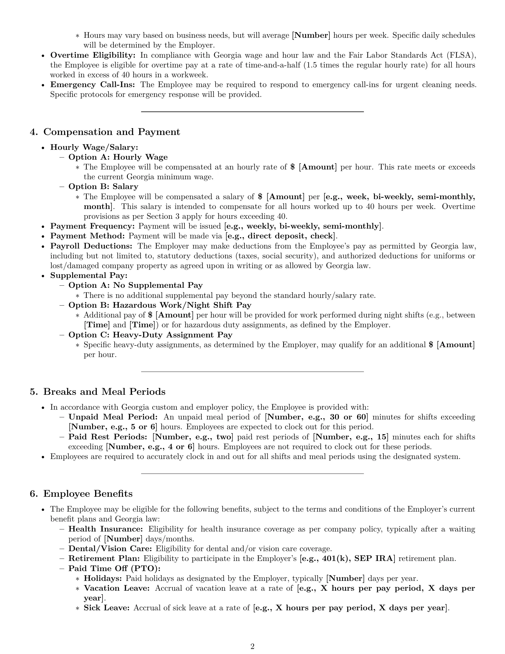 Preview page 2 of Pro Georgia janitor employment contract template