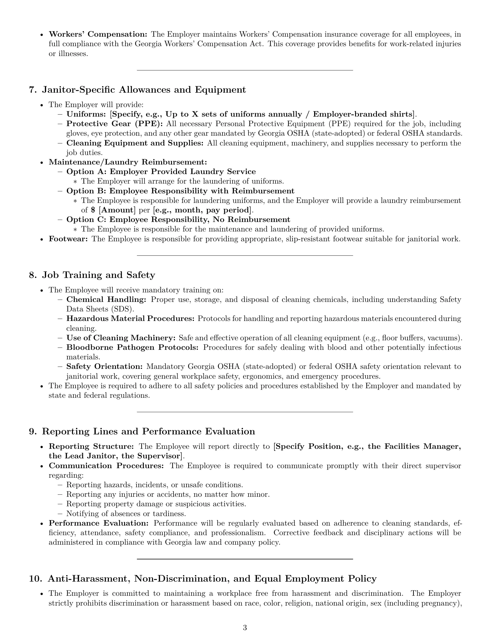 Preview page 3 of Pro Georgia janitor employment contract template