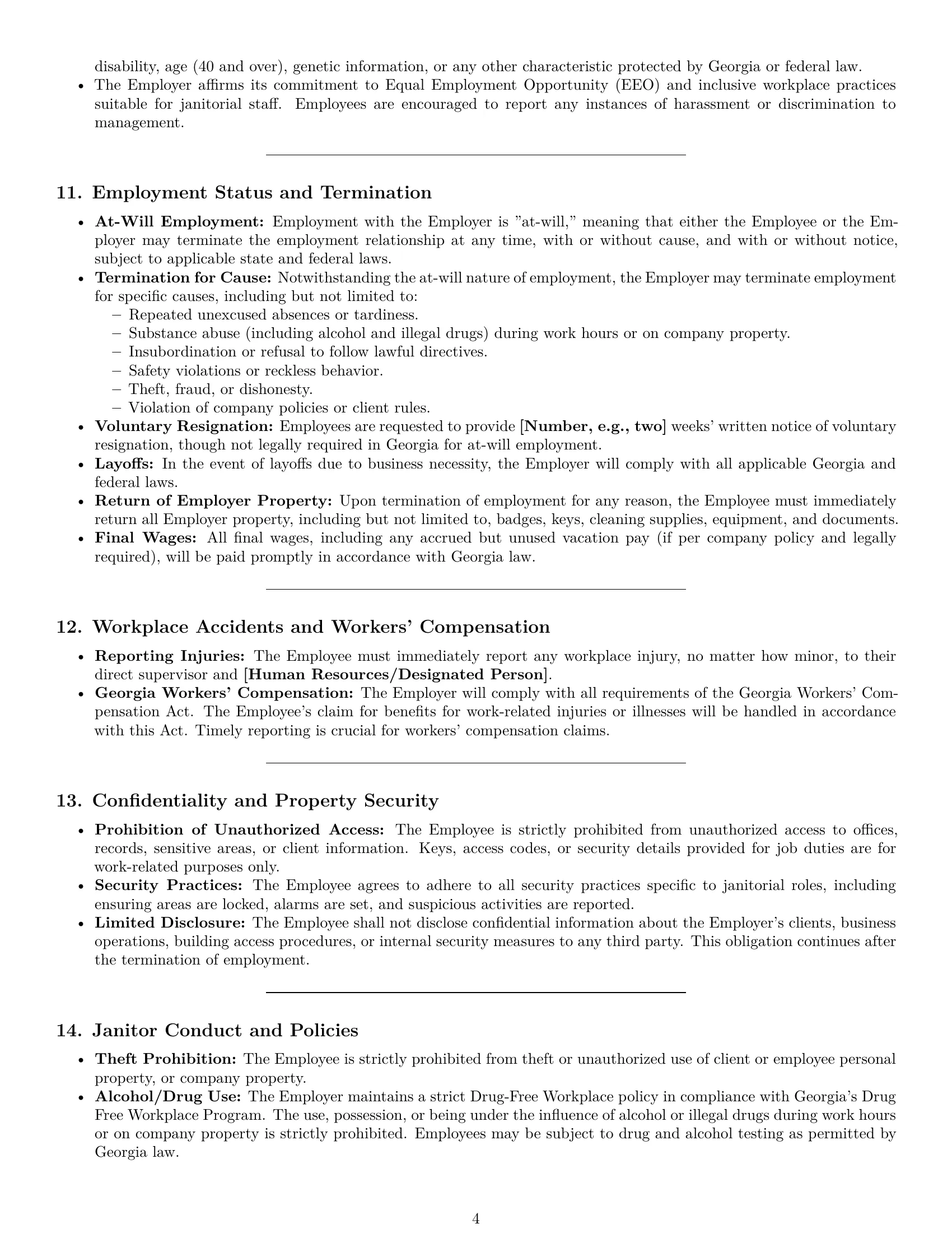 Preview page 4 of Pro Georgia janitor employment contract template