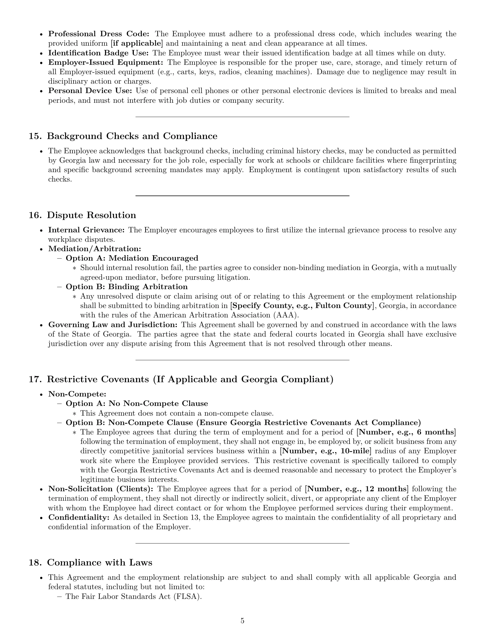 Preview page 5 of Pro Georgia janitor employment contract template