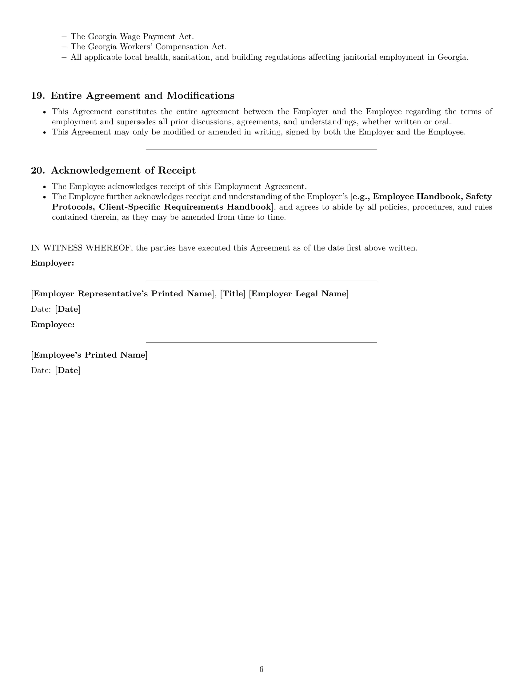 Preview page 6 of Pro Georgia janitor employment contract template