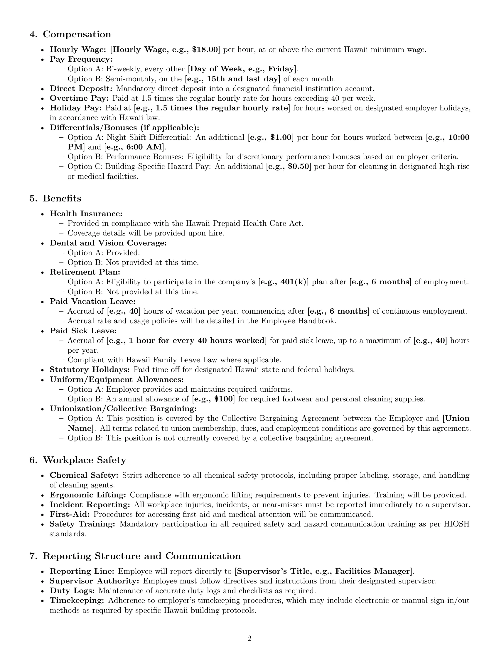 Preview page 2 of Pro Hawaii janitor employment contract template