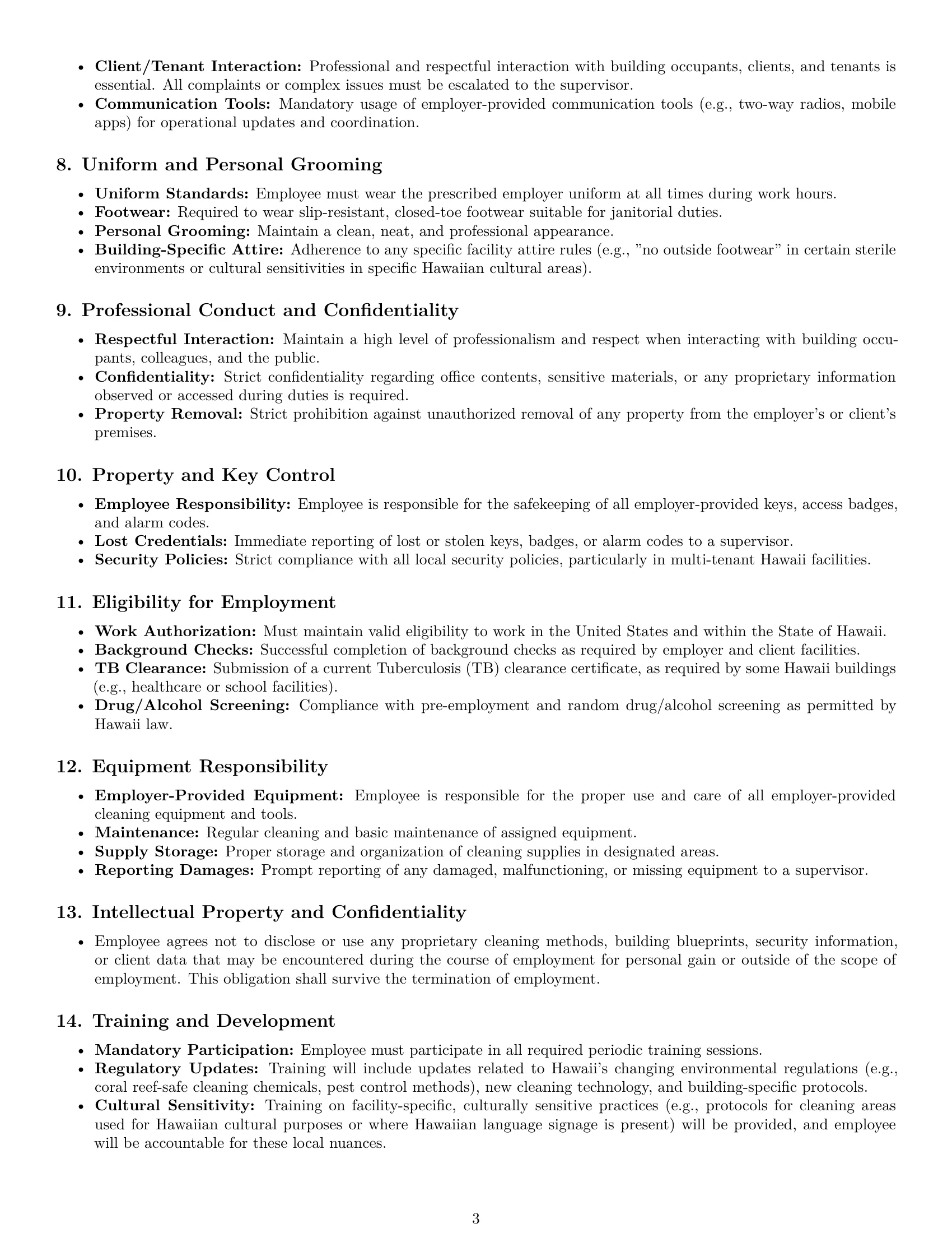 Preview page 3 of Pro Hawaii janitor employment contract template