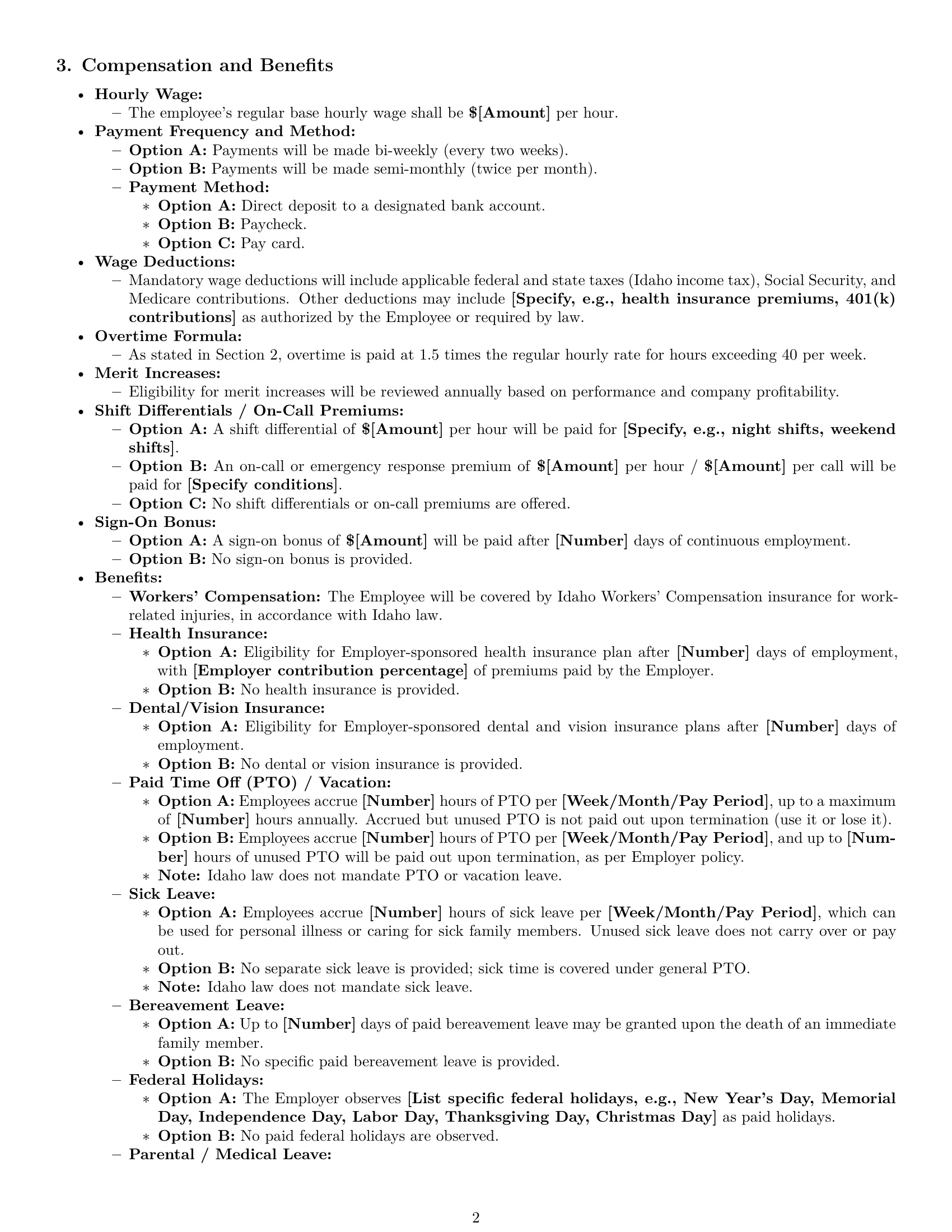 Preview page 2 of Pro Idaho janitor employment contract template