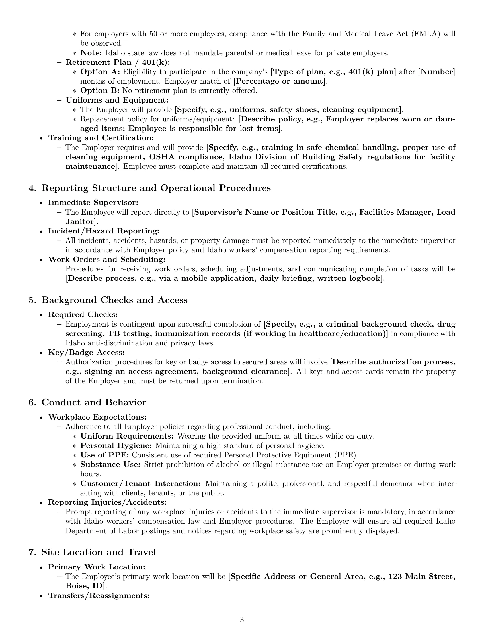 Preview page 3 of Pro Idaho janitor employment contract template