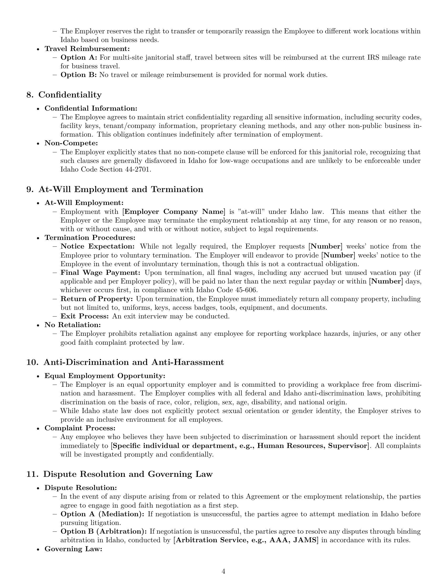 Preview page 4 of Pro Idaho janitor employment contract template