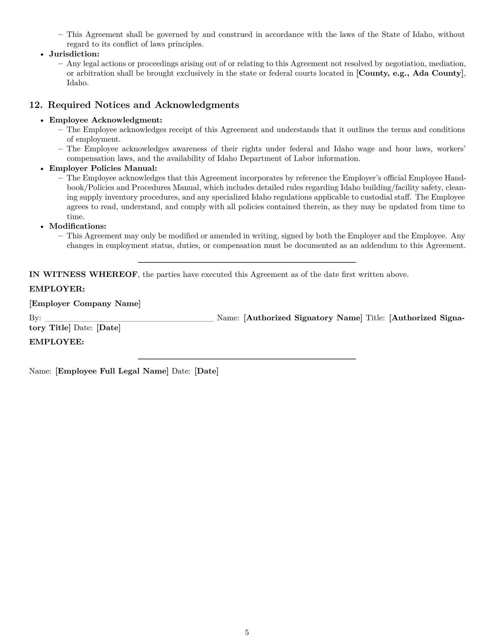 Preview page 5 of Pro Idaho janitor employment contract template