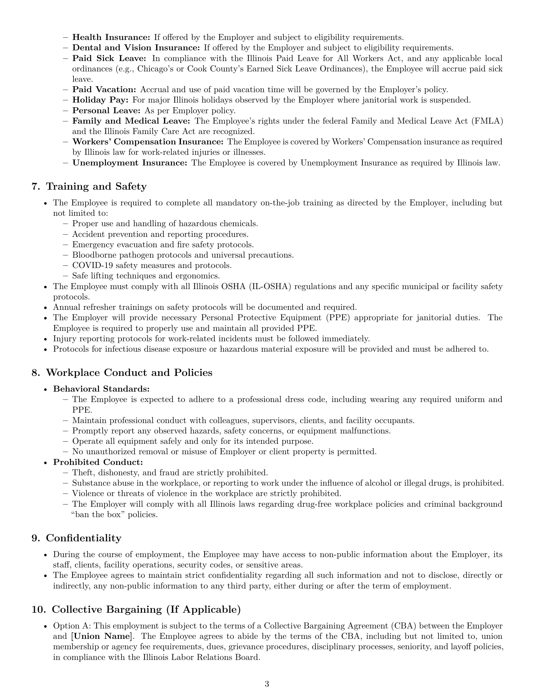 Preview page 3 of Pro Illinois janitor employment contract template
