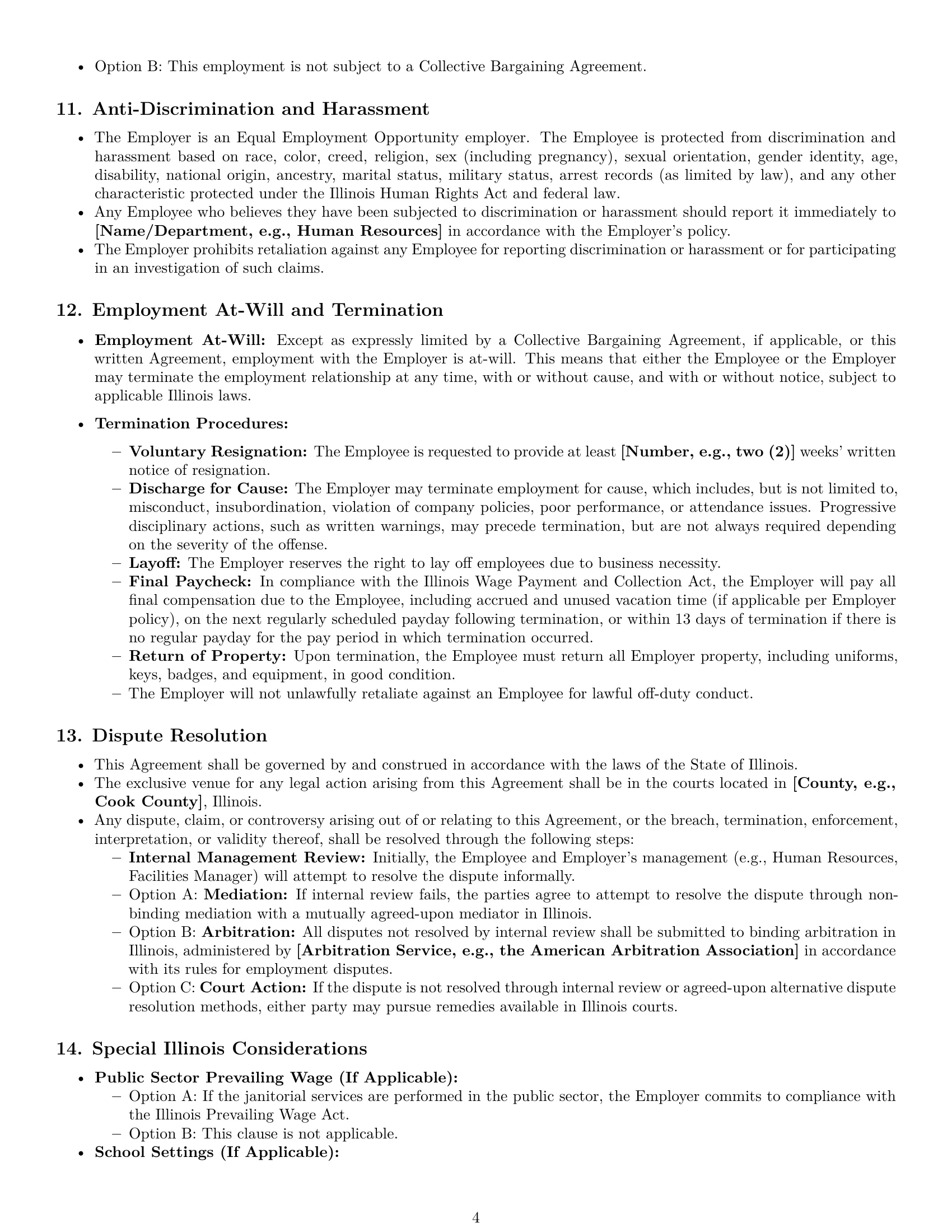 Preview page 4 of Pro Illinois janitor employment contract template