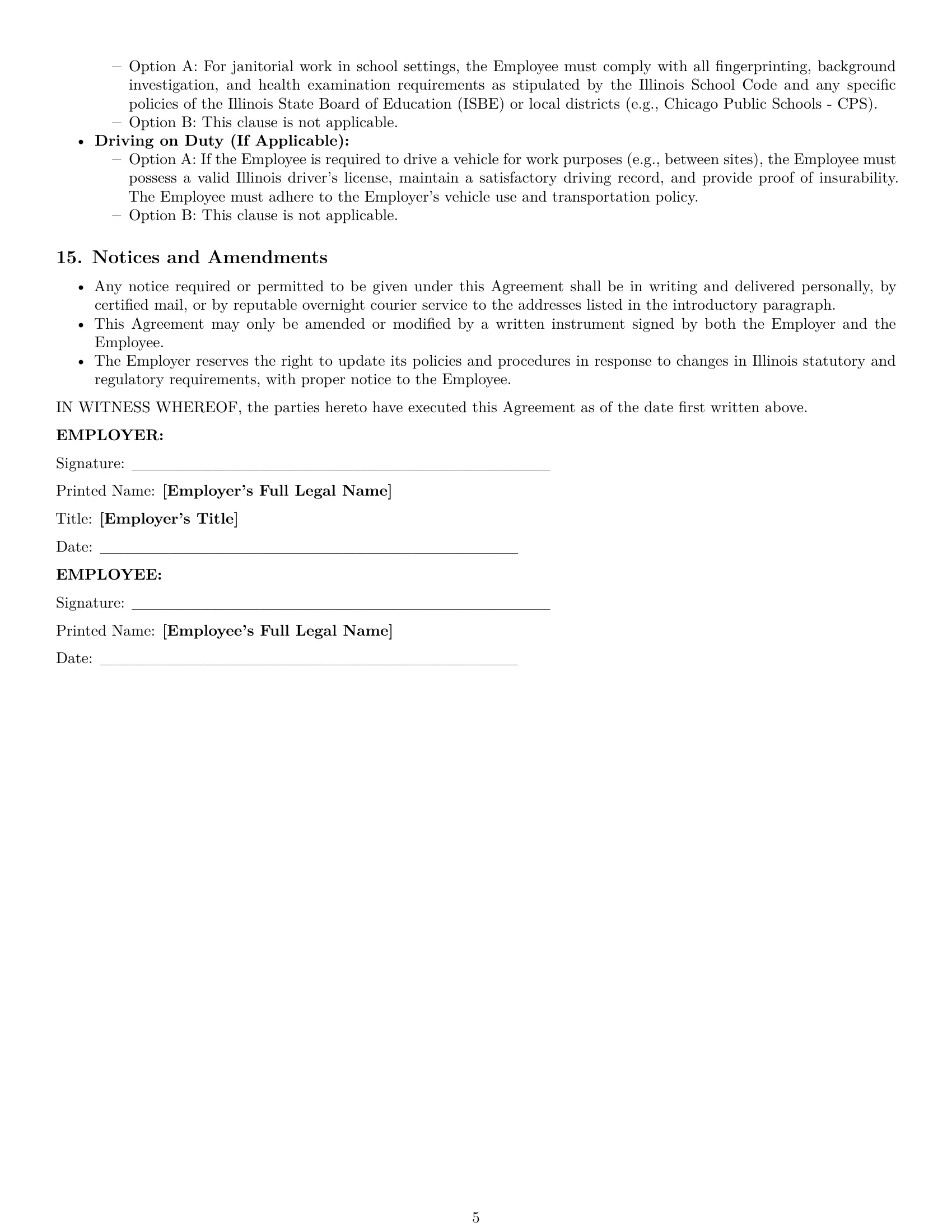 Preview page 5 of Pro Illinois janitor employment contract template