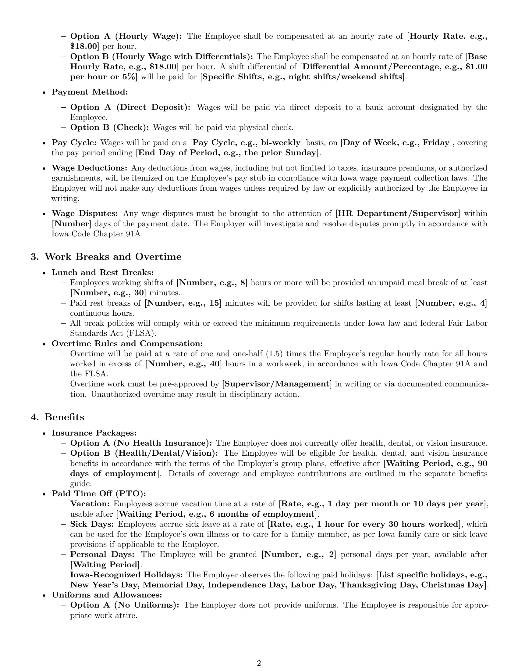 Preview page 2 of Pro Iowa janitor employment contract template