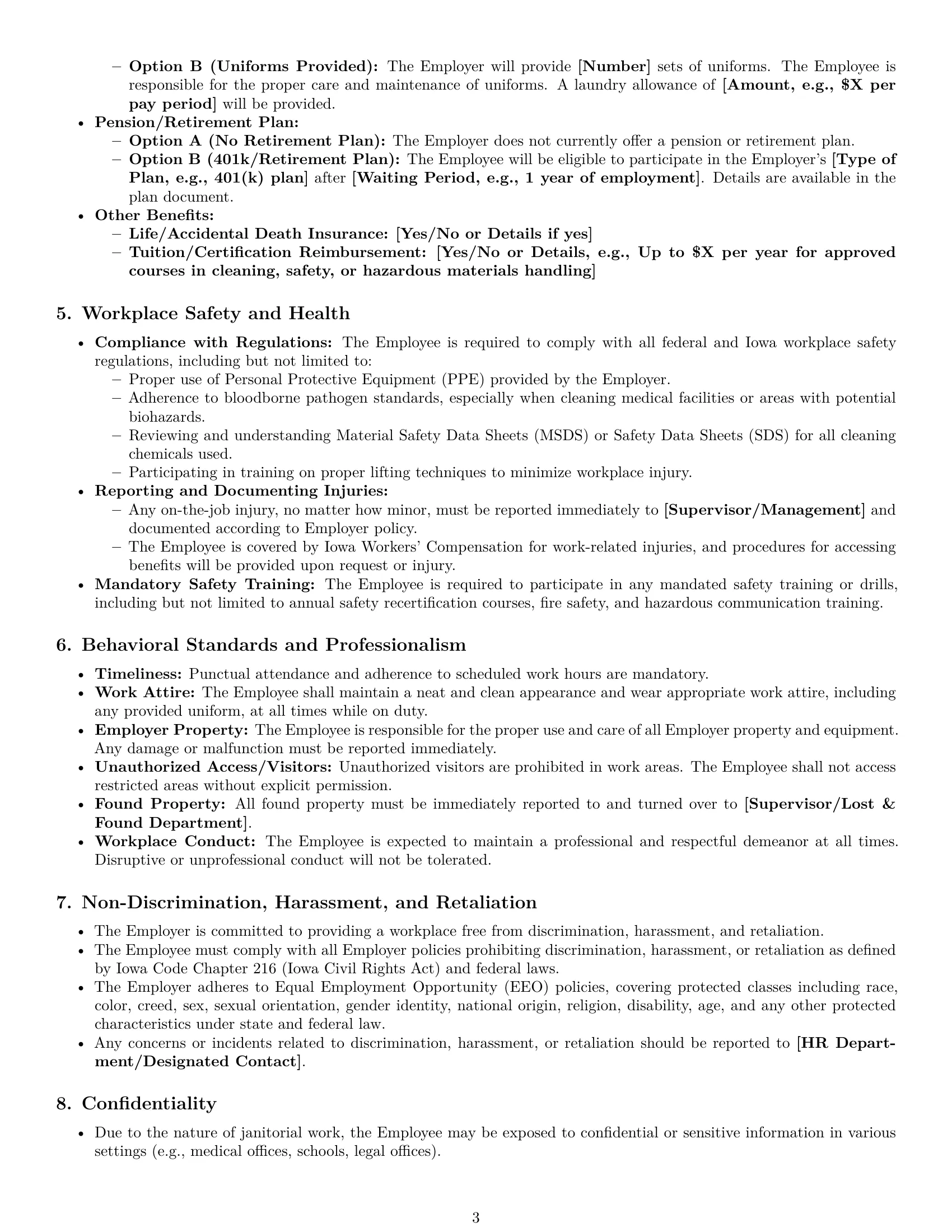 Preview page 3 of Pro Iowa janitor employment contract template