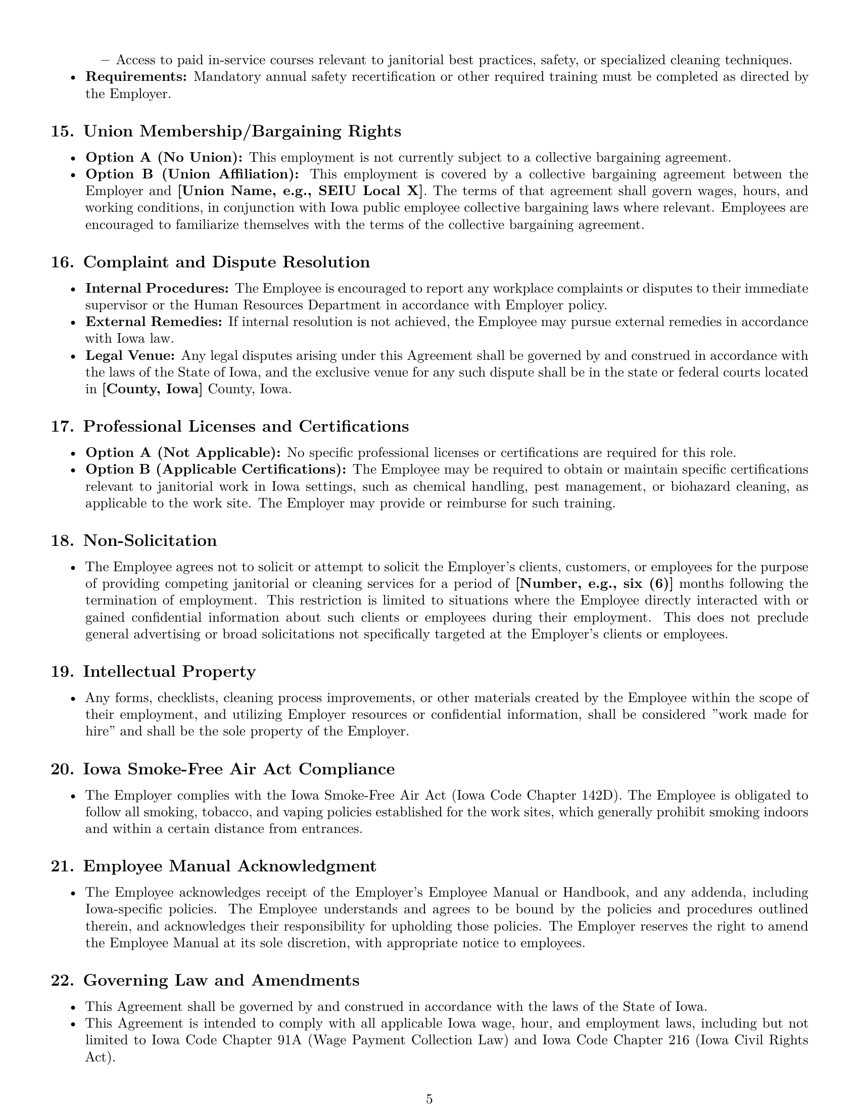Preview page 5 of Pro Iowa janitor employment contract template