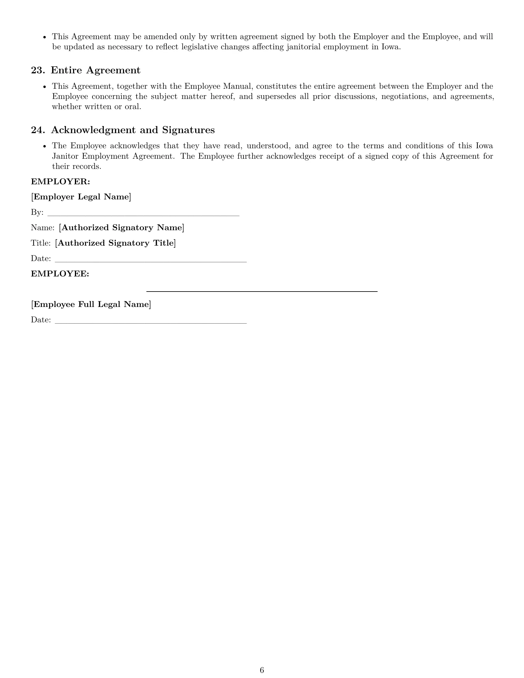 Preview page 6 of Pro Iowa janitor employment contract template