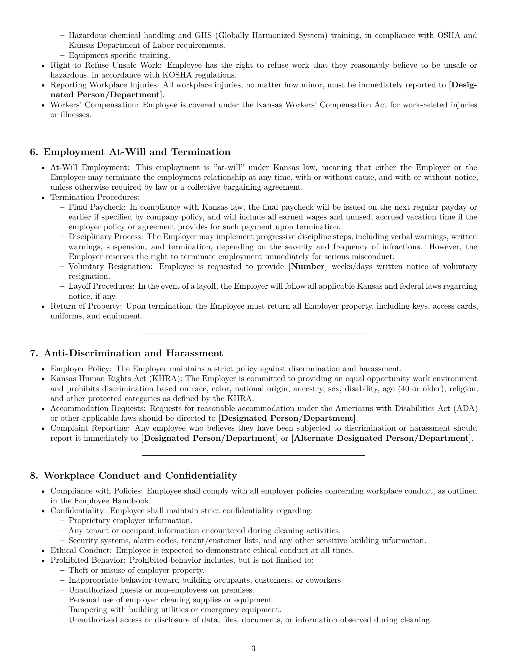 Preview page 3 of Pro Kansas janitor employment contract template