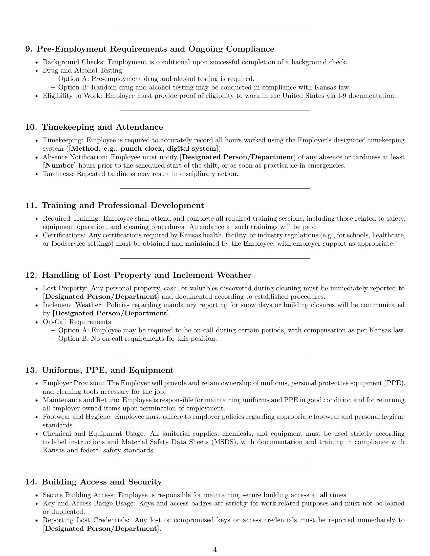 Preview page 4 of Pro Kansas janitor employment contract template