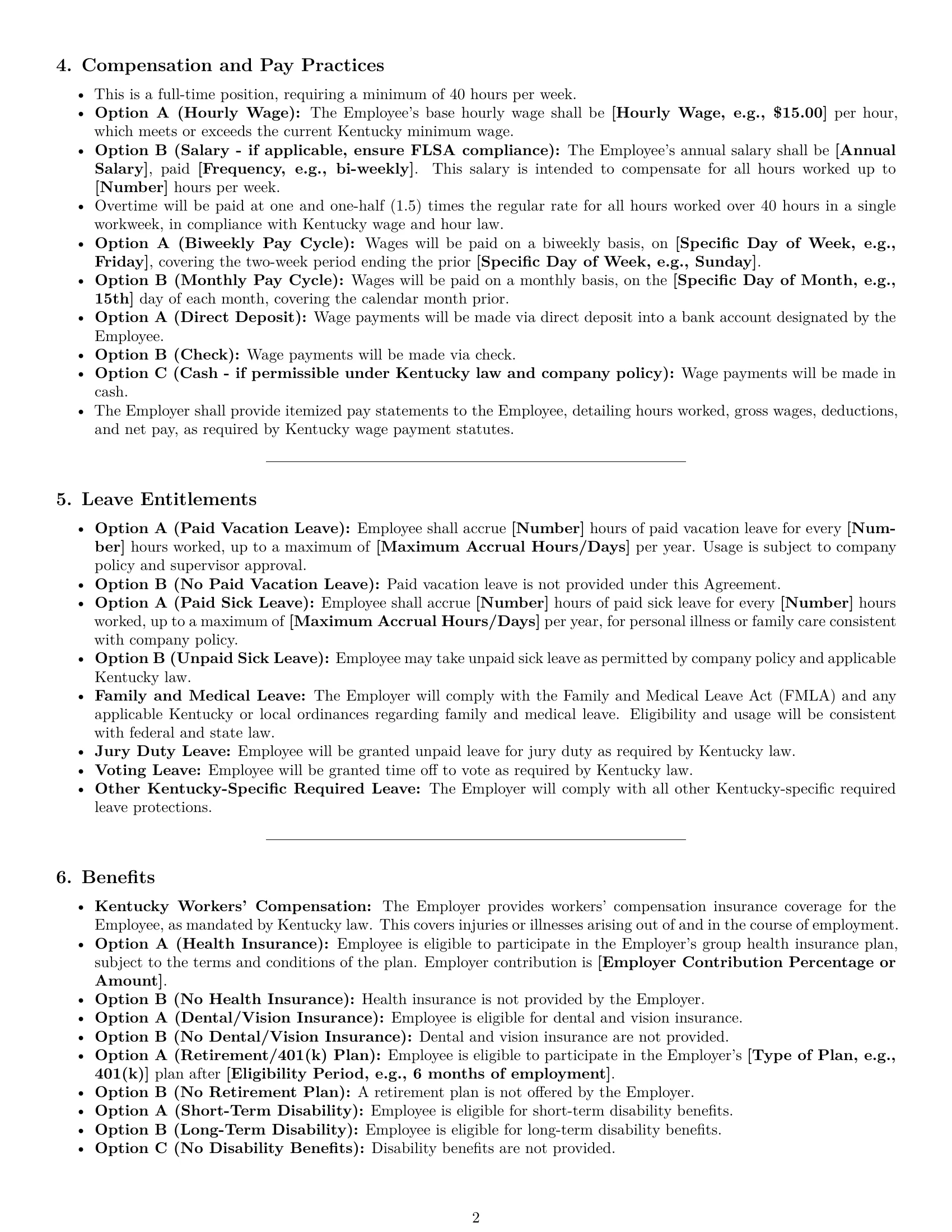 Preview page 2 of Pro Kentucky janitor employment contract template