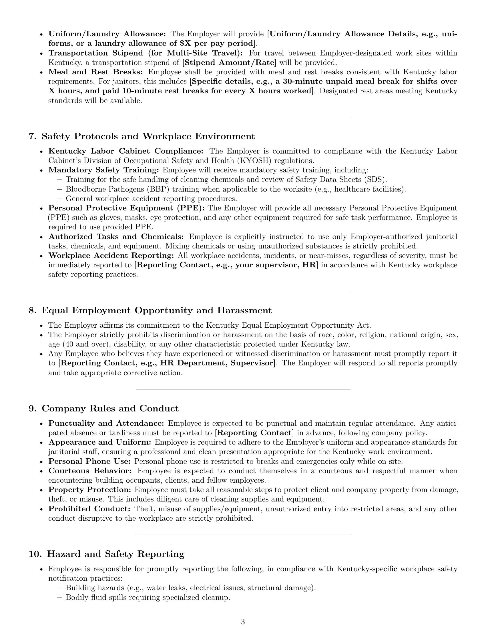 Preview page 3 of Pro Kentucky janitor employment contract template
