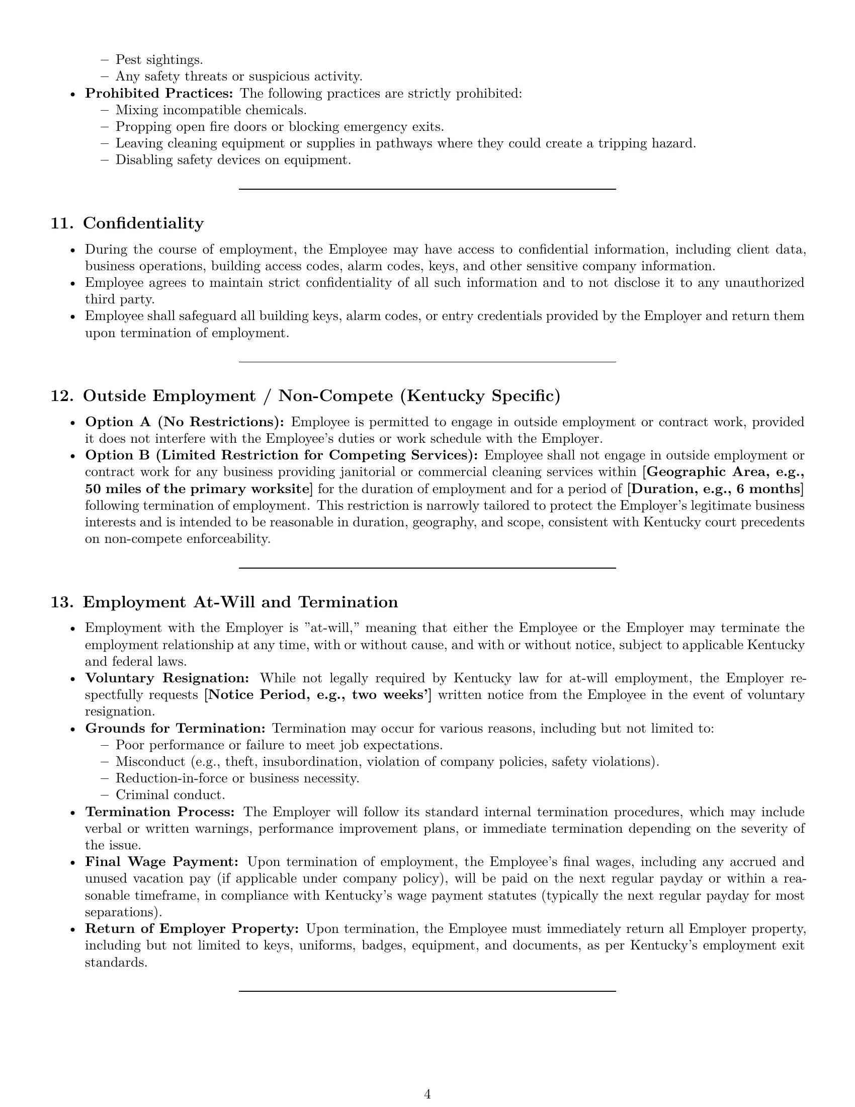Preview page 4 of Pro Kentucky janitor employment contract template