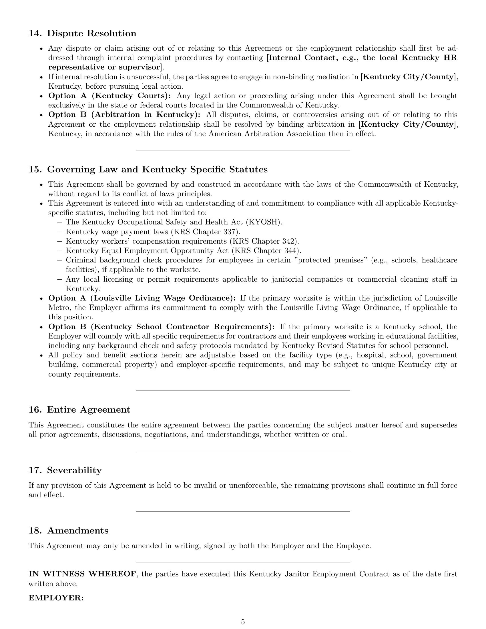 Preview page 5 of Pro Kentucky janitor employment contract template