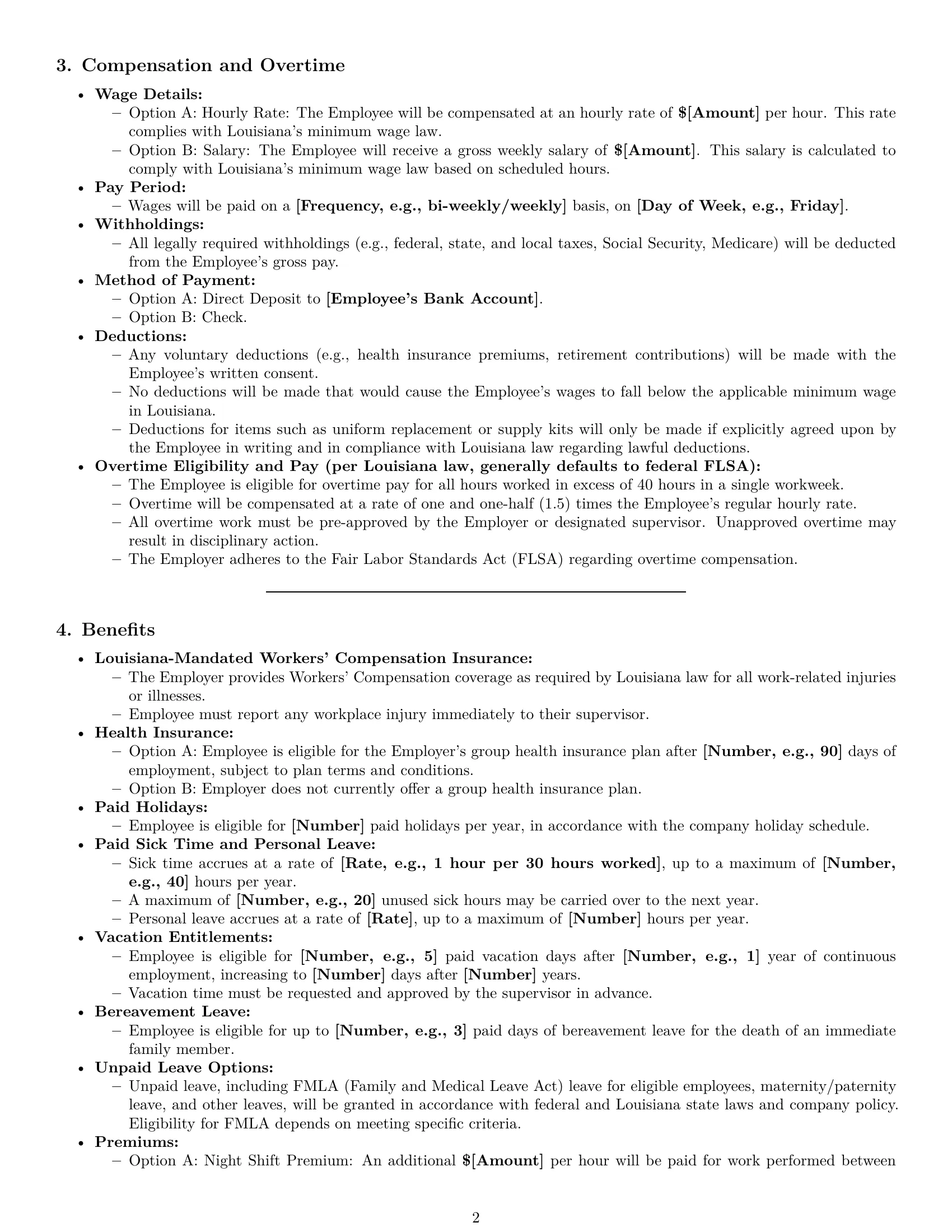 Preview page 2 of Pro Louisiana janitor employment contract template