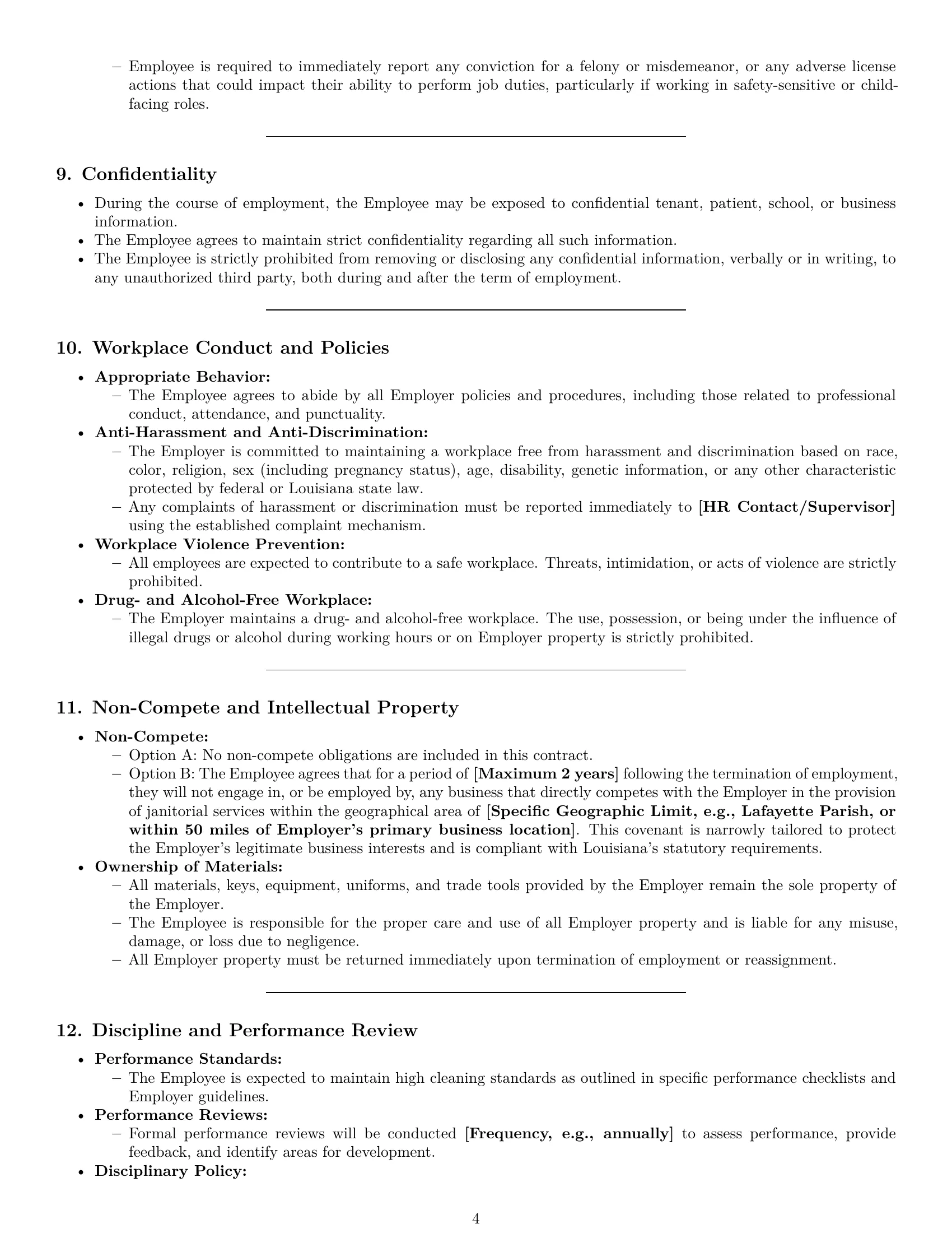 Preview page 4 of Pro Louisiana janitor employment contract template